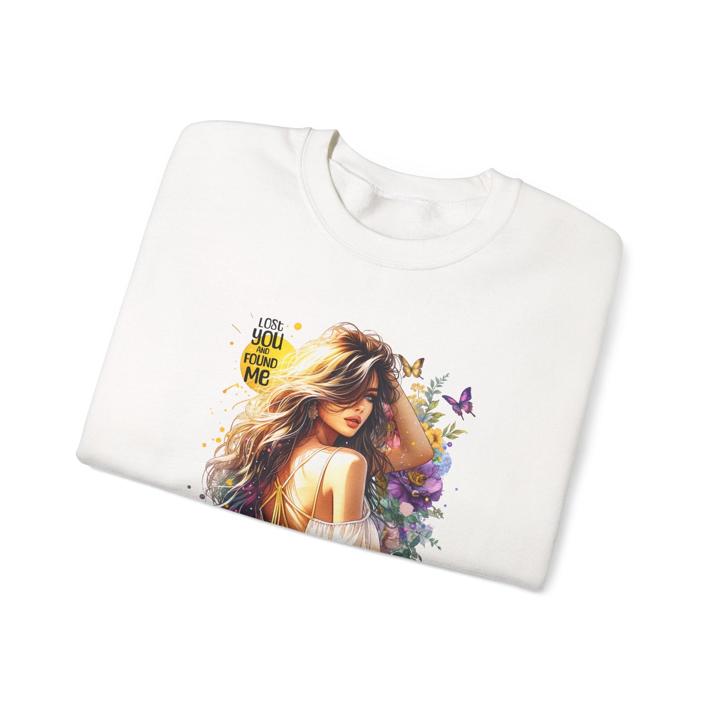 Lost You And Found Me Bohemian-Themed Crewneck Sweatshirt with Floral Design, Cozy Casual Wear, Gift for Her, Everyday Comfort, Family Gatherings, Spring Fashion