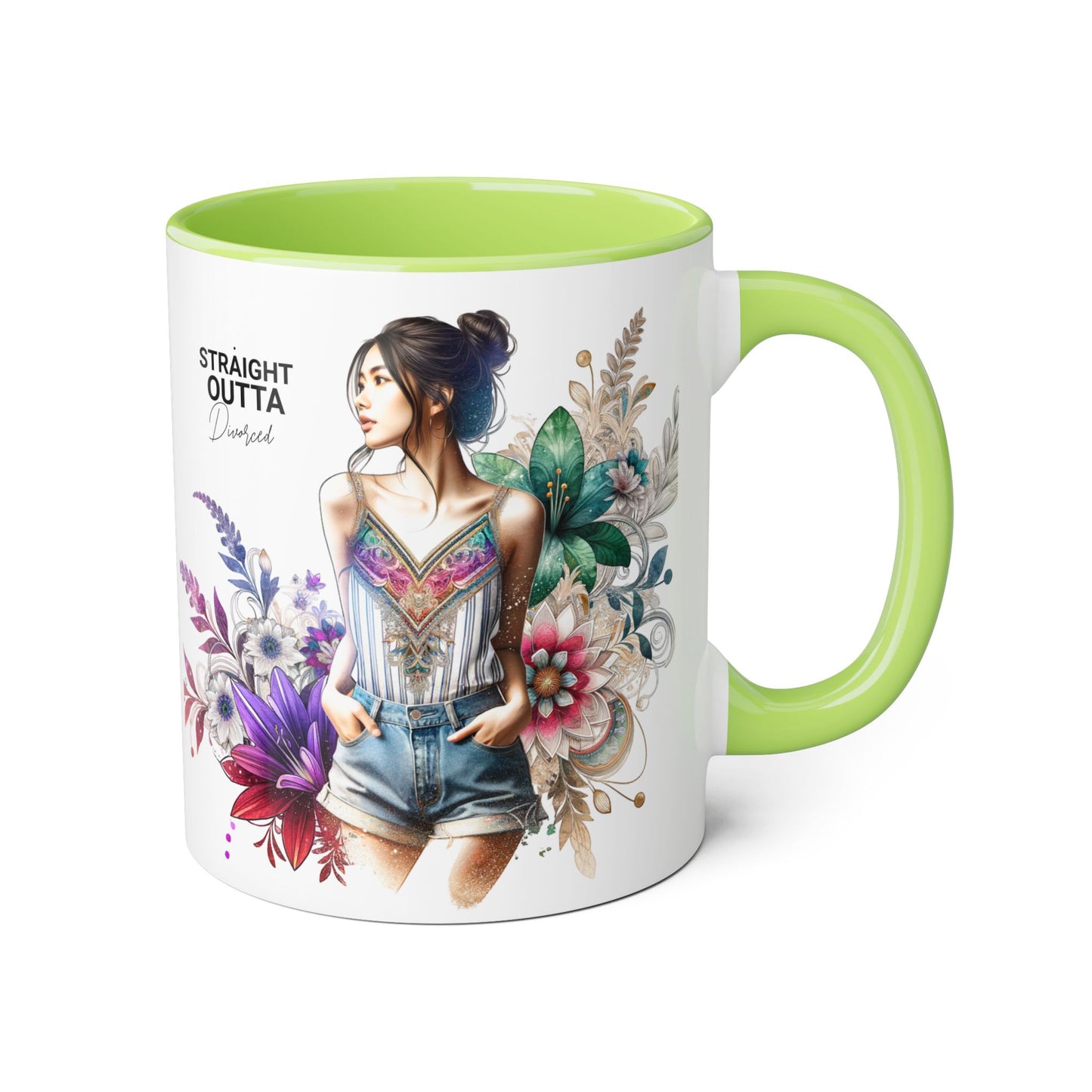 Straight Outta Divorced Humoristic Vibrant Accent Mugs, 11oz - Perfect for Gifts, Home Decor, Coffee Lovers, Birthdays, and Celebrations