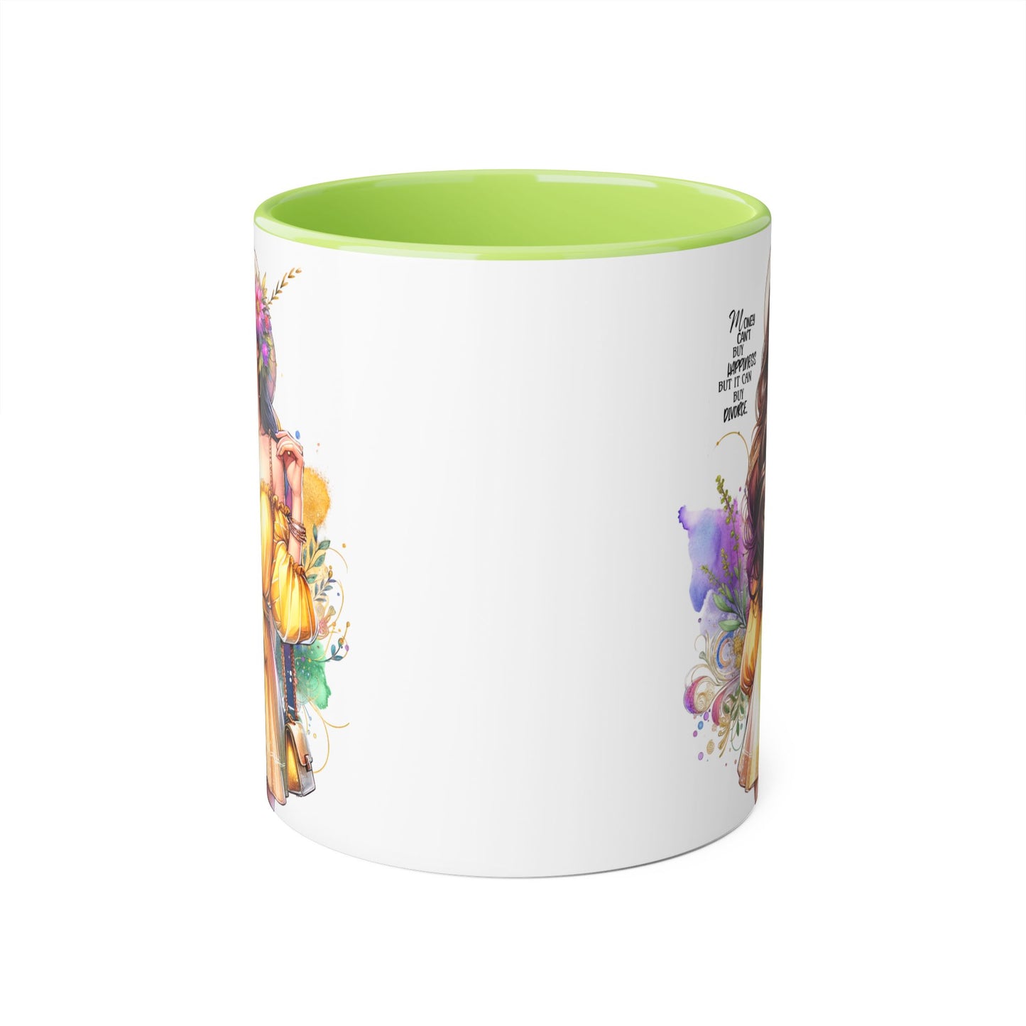 Money Can't Buy Happiness But It Can Buy Divorce Humoristic Bohemian Accent Mug, Motivational Artwork, Gift for Friends, Inspirational Coffee Cup, Floral Design, Home Decor