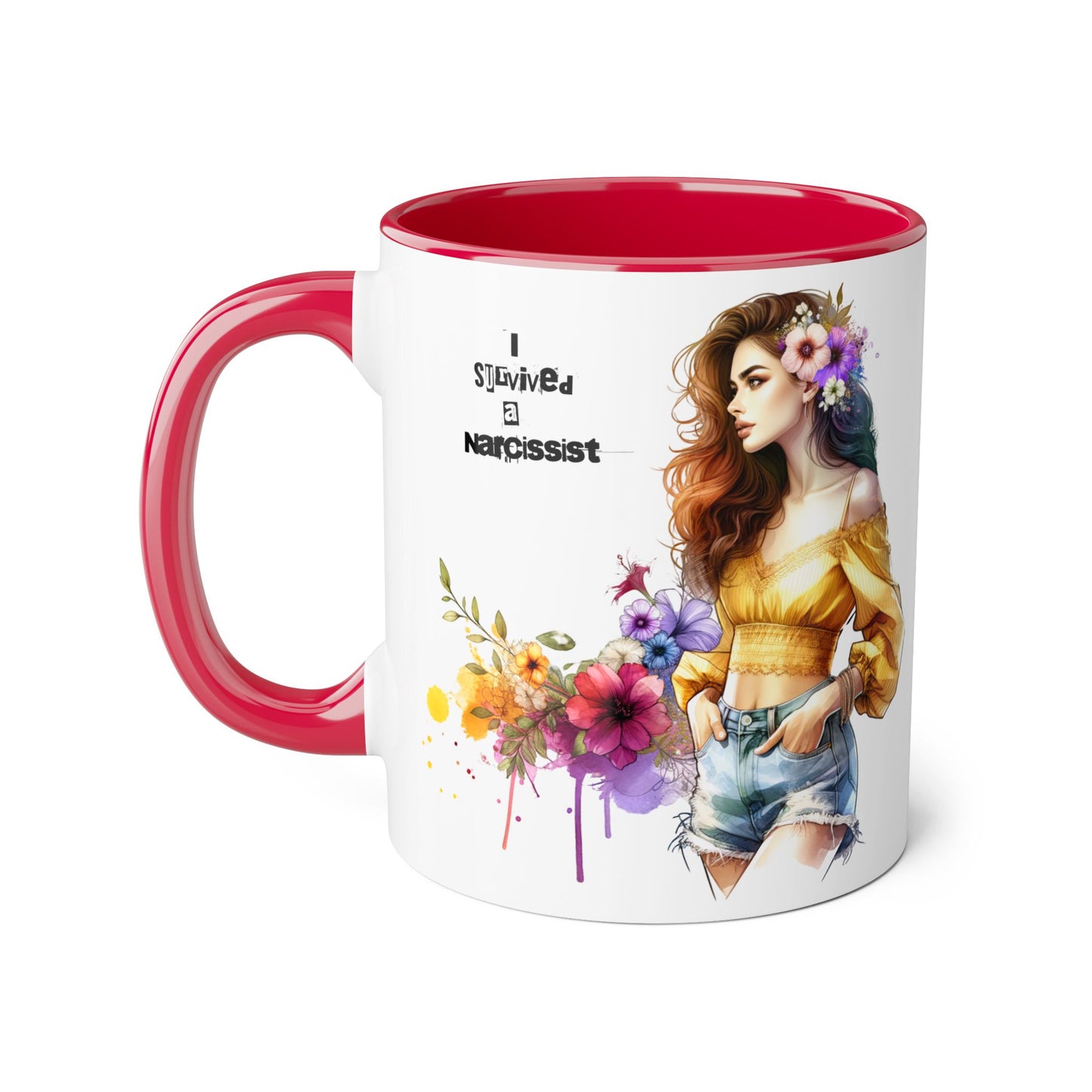 Empowering Accent Mug, Flower Art Coffee Cup, I Survived a Narcissist, Gift for Her, Inspirational Tea Mug, Self-Care