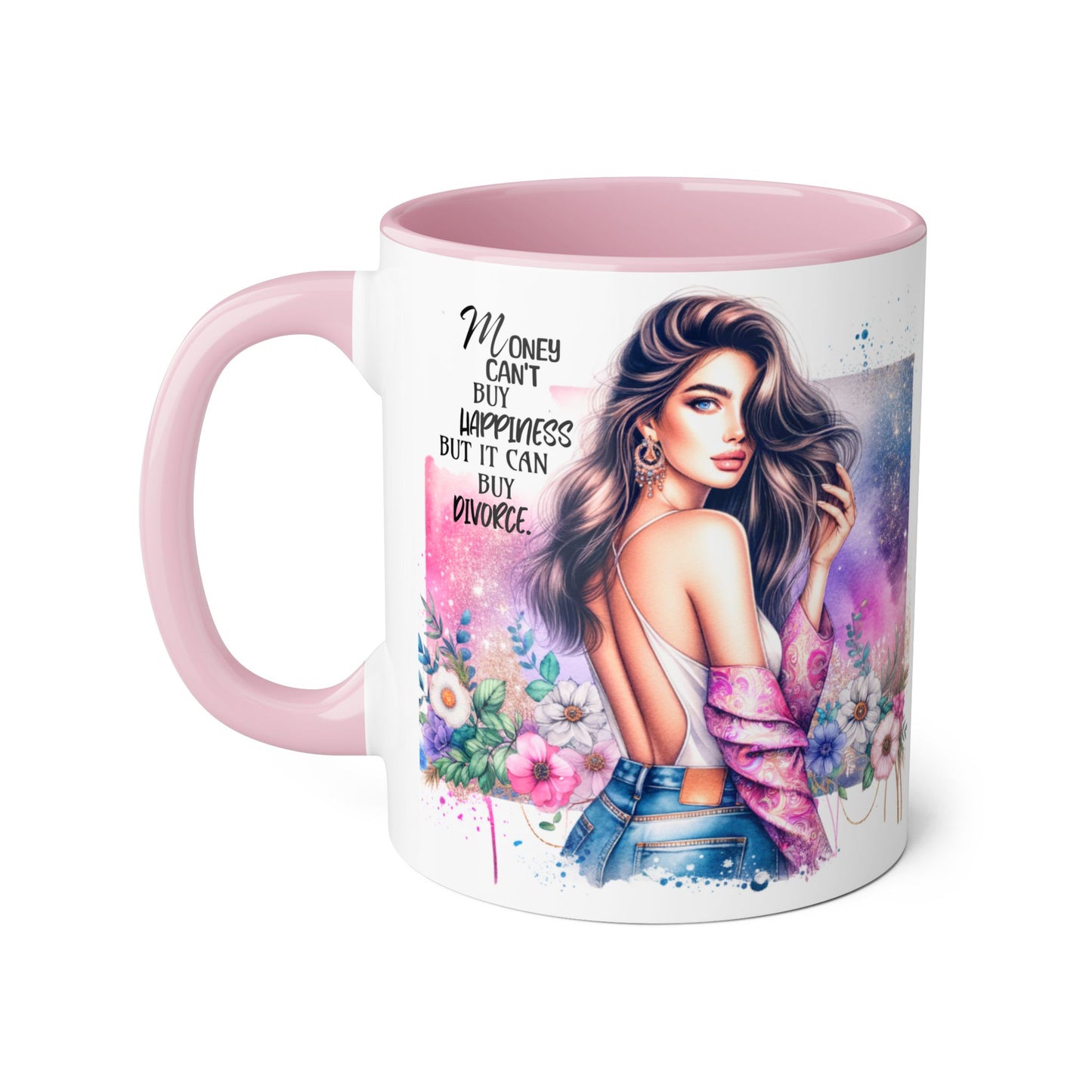 Money Can't Buy Happiness But It Can Buy Divorce Humoristic Empowerment Mug for Self-Love, Coffee Cup, Birthday Gift, Inspirational Decor, Divorce Gift, Floral Design