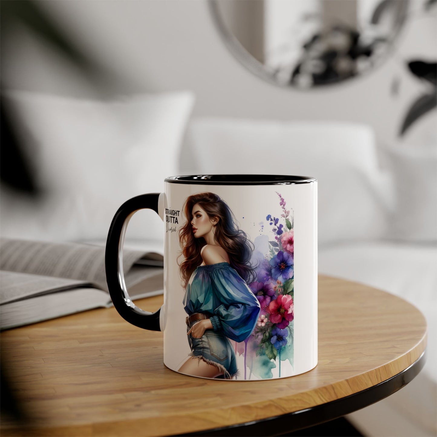 Straight Outta Divorced Humoristic Artistic Accent Mug, Personalized Gift for Coffee Lovers, Floral Design Mug, Straight Outta Mug, Creative Kitchenware, Unique Home Decor
