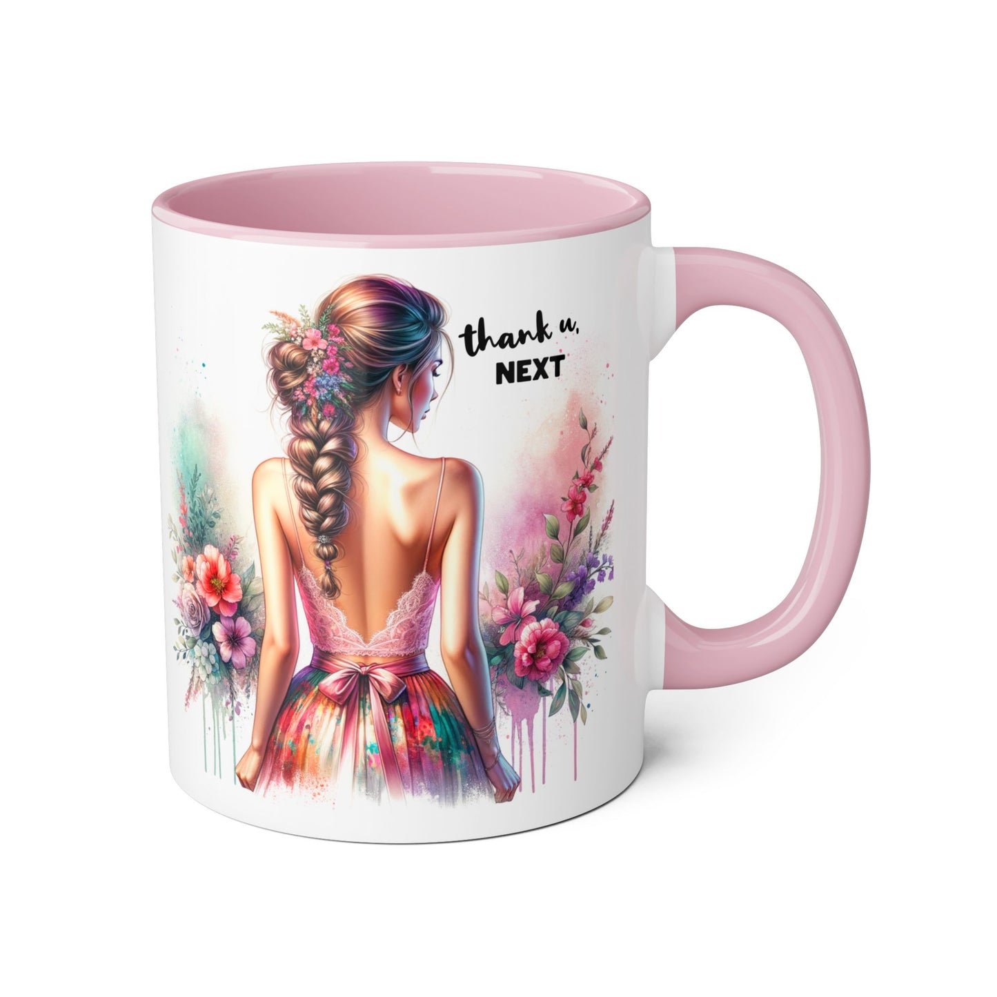 Thank U, Next Artistic Floral Accent Mug, Thank U Next Coffee Cup, Colorful Tea Mug, Gift for Her, Inspirational Art Drinkware
