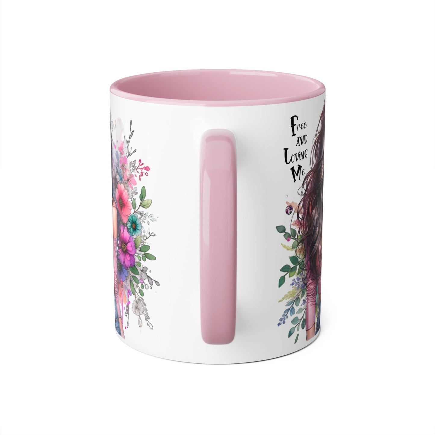 Free and Loving Me Chic Art Mug, Emotional Inspiration, Gift For Friends, Coffee Lover, Floral Design, Daily Motivation