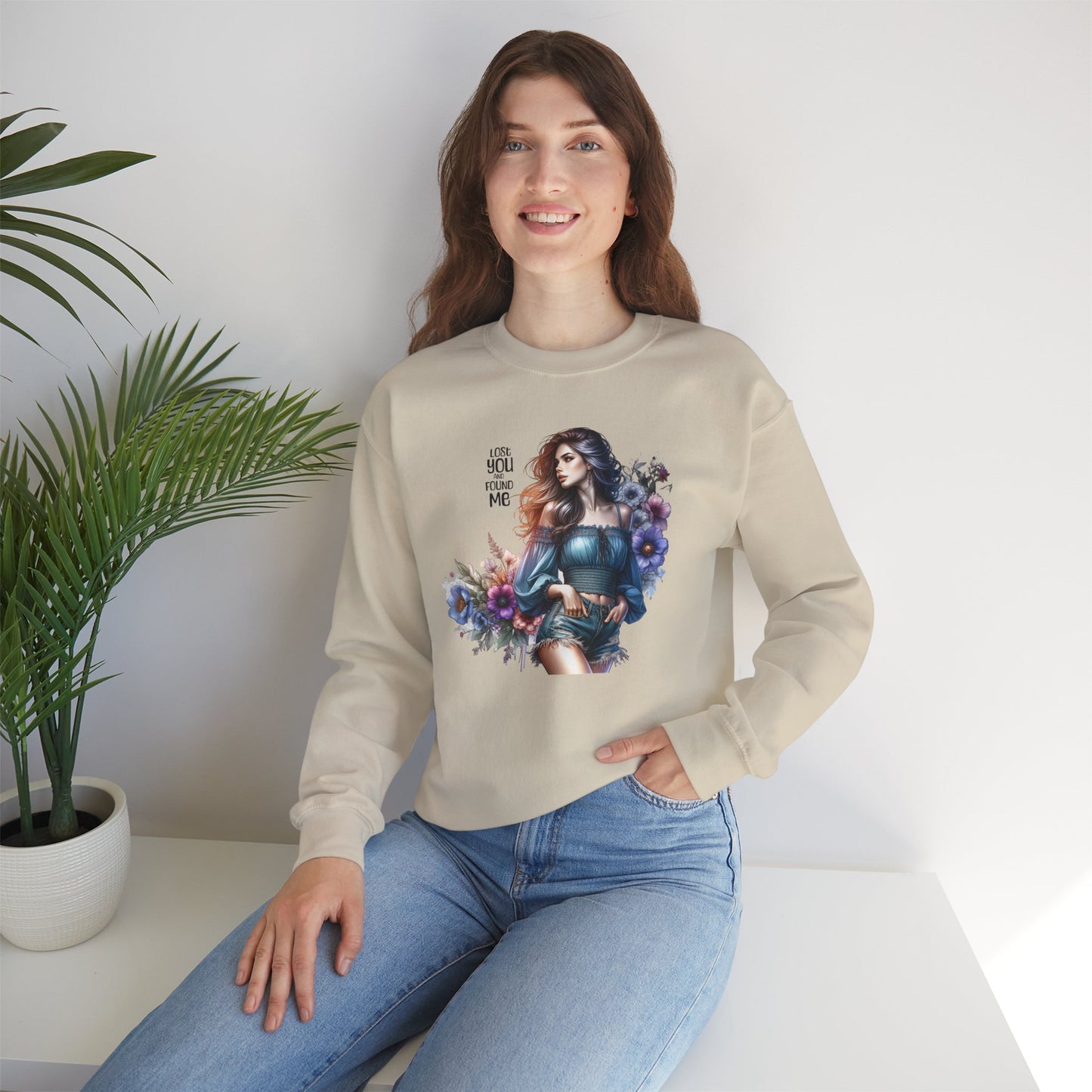 Lost You And Found Me Whimsical Floral Crewneck Sweatshirt | 'Until You Came to Me' Quote | Cozy Gift for Her, Floral Sweatshirt, Relaxed Style, Casual Wear