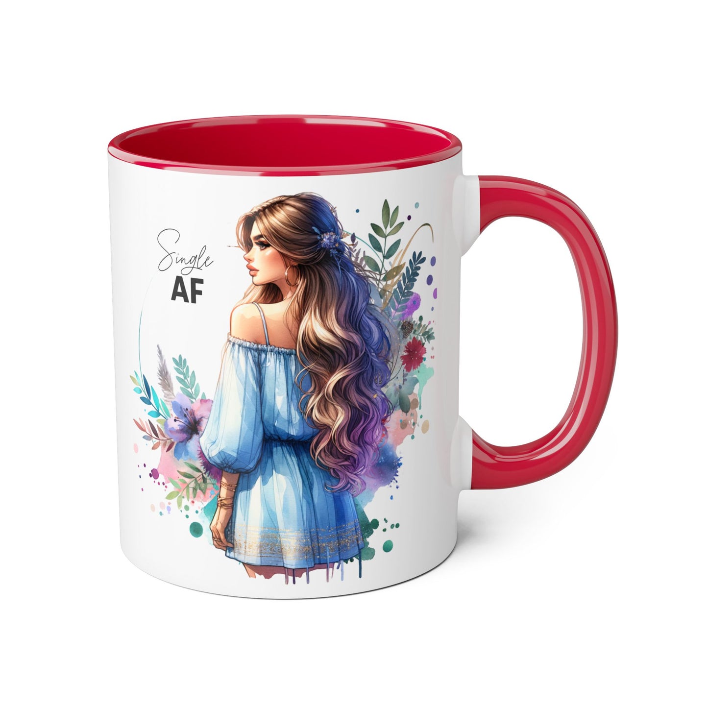 Single AF Boho Art Accent Mug, Unique Coffee Mug, Gift for Her, Floral Mug, Inspirational Mug, Perfect for Birthdays, Encouragement