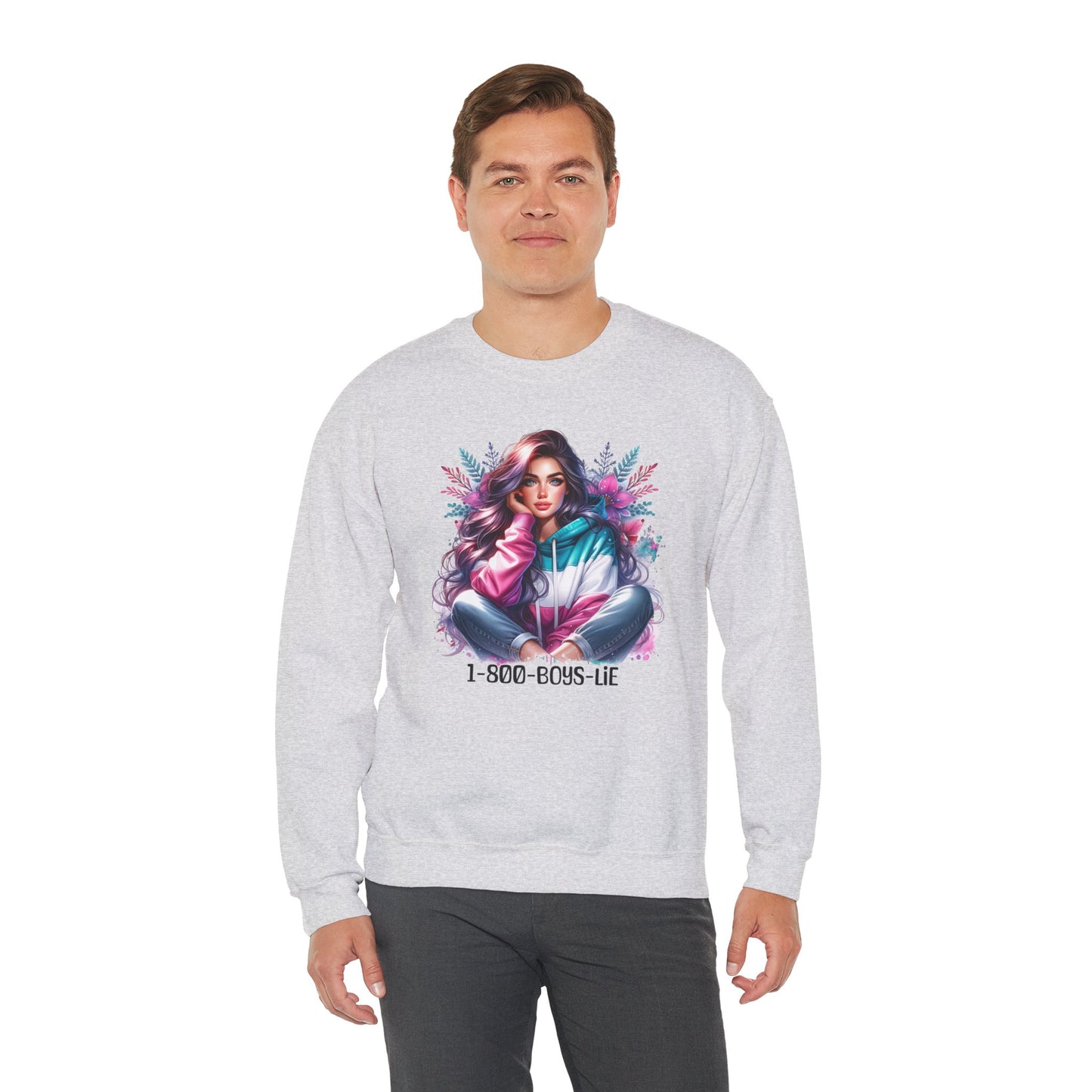 Chic Graphic Crewneck Sweatshirt - 1-800-BOYS-LIE, Cozy Sweatshirt, Fashion Sweatshirt, Casual Wear, Unique Gift, Trendy Outfit
