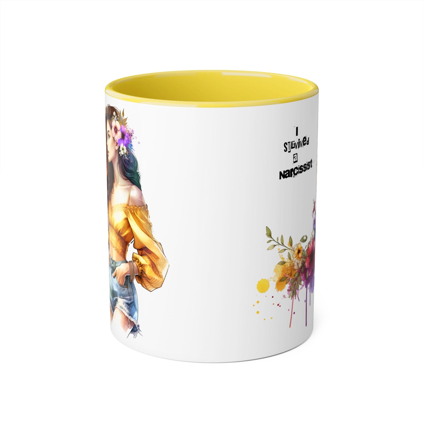 Empowering Accent Mug, Flower Art Coffee Cup, I Survived a Narcissist, Gift for Her, Inspirational Tea Mug, Self-Care