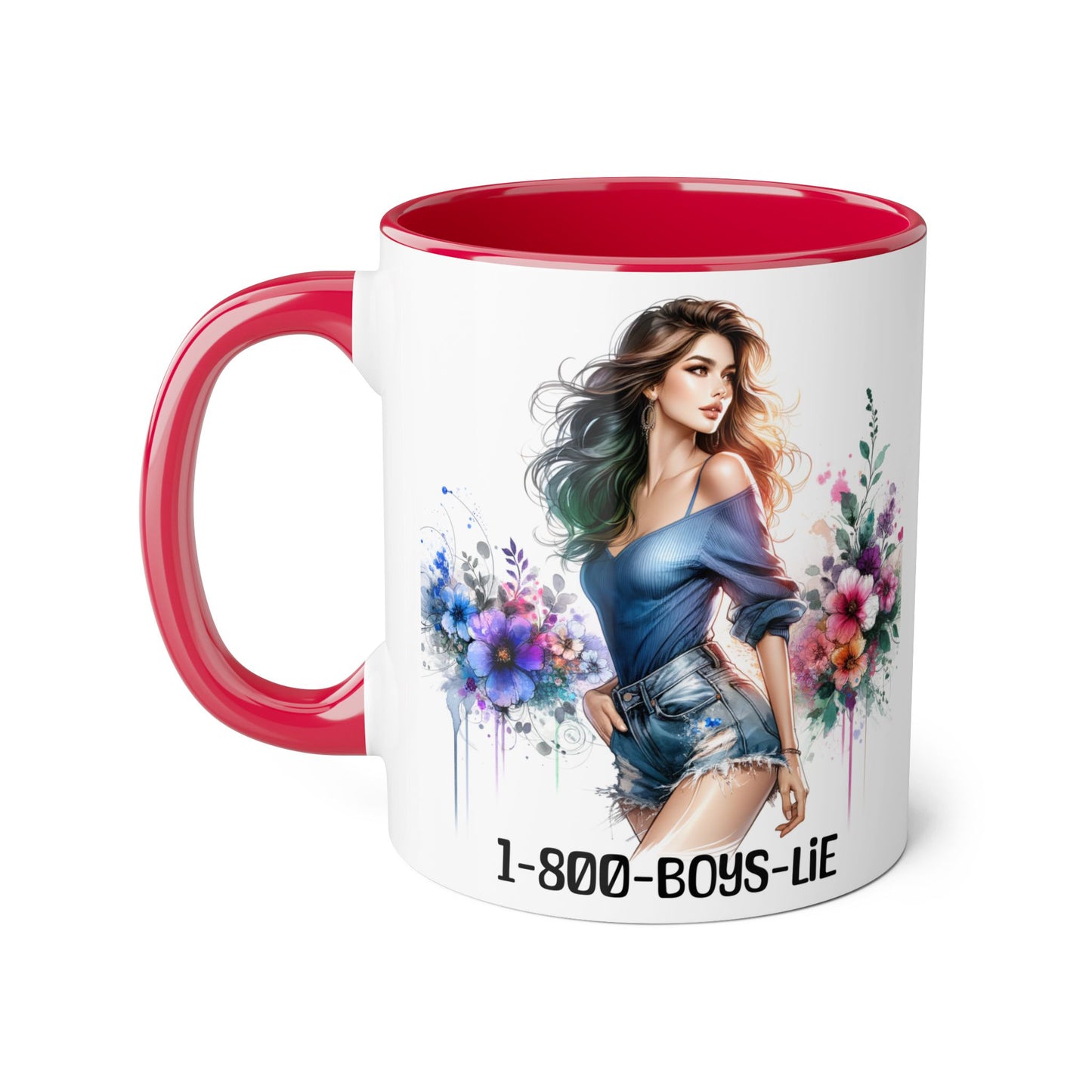 Chic Watercolor Accent Mugs, Floral Coffee Cup, Gift for Her, Trendy Drinkware, Unique Office Mug, 1-800-BOYS-LIE