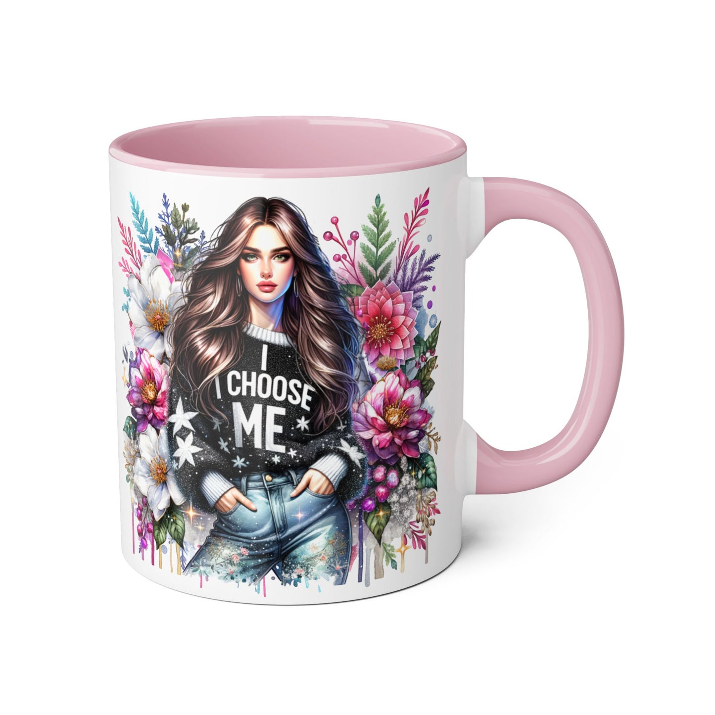 I Choose Me Beautiful Floral Accent Mug, Unique Coffee Cup Gift, Inspirational Drinkware, Thoughtful Present for Friends, Stylish Home Decor