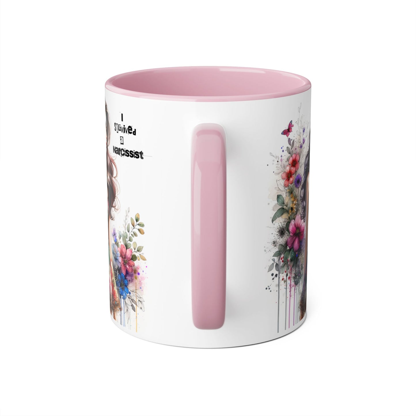 Artistic Accent Mug, Floral Design Coffee Cup, Unique Gift for Her, Inspirational Double-Sided Mug, Perfect for Birthdays, Self-Care
