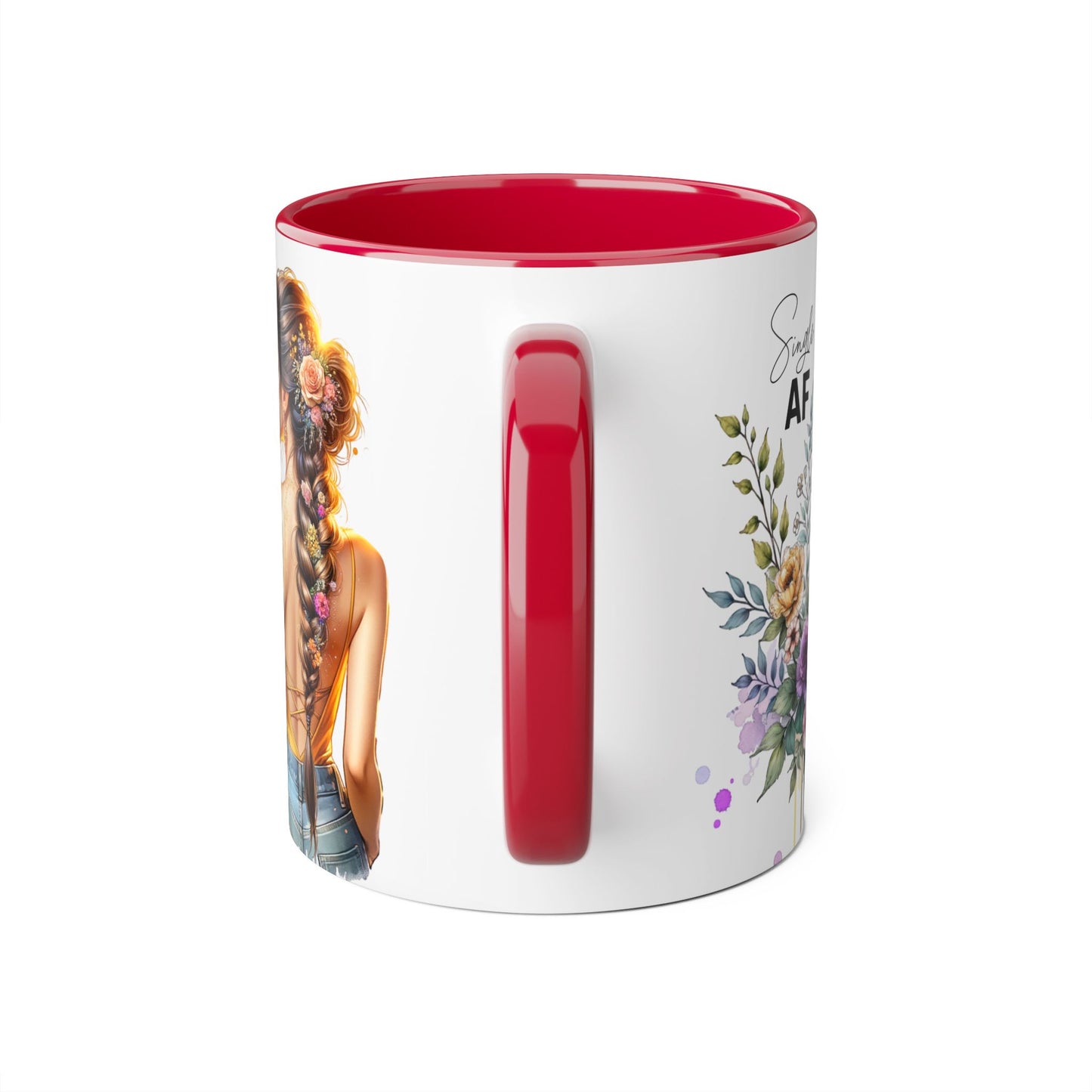 Single AF Floral Accent Mug - Cute Gift for Friends, Coffee Lover, Relationship Humor, Self-Care, Birthday, Celebration