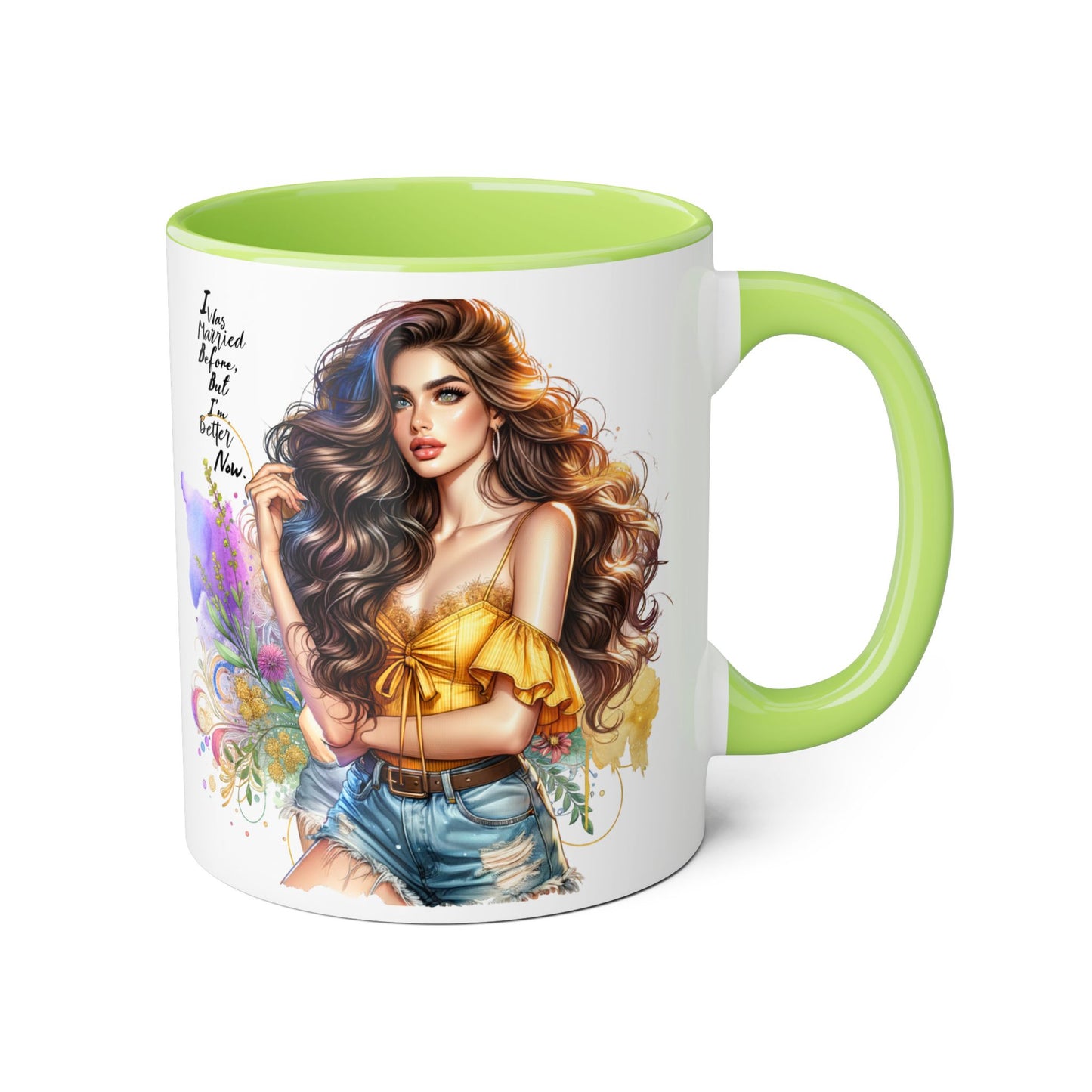 I Was Married Before But I'm Better Now Boho Chic Accent Mugs, Inspirational Coffee Cup, Gift for Her, Unique Art Mug, Home Decor, Vibrant Floral Design