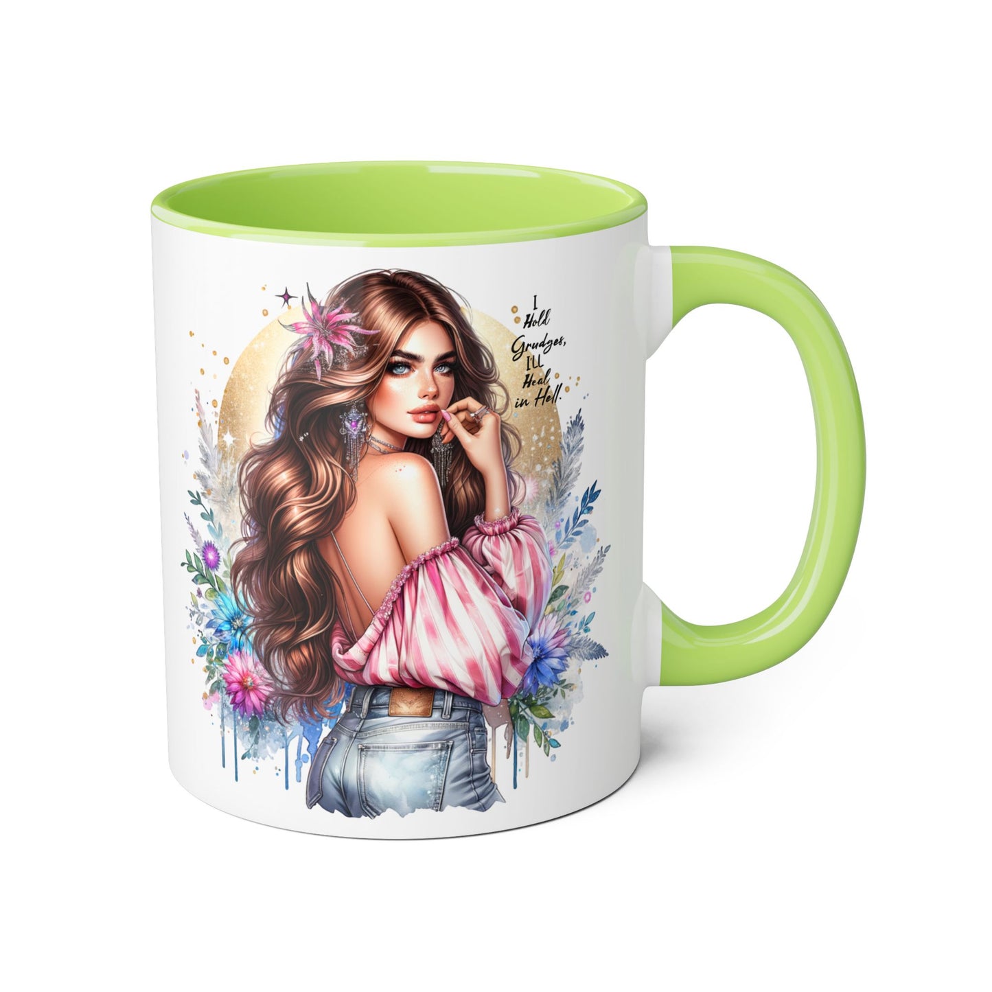I Hold Grudges, I'll Heal in Hell Stylish Accent Mug, Floral Coffee Cup, Gift for Her, Tea Time Essentials, Boho Chic Mug, Perfect for Birthdays, Casual Everyday Use