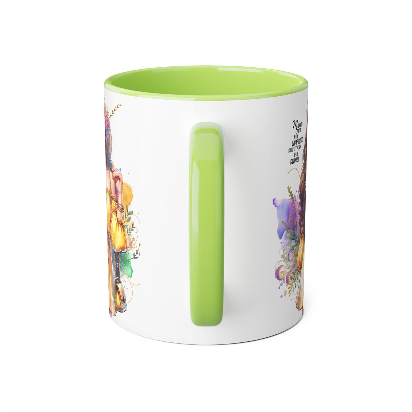 Money Can't Buy Happiness But It Can Buy Divorce Humoristic Bohemian Accent Mug, Motivational Artwork, Gift for Friends, Inspirational Coffee Cup, Floral Design, Home Decor