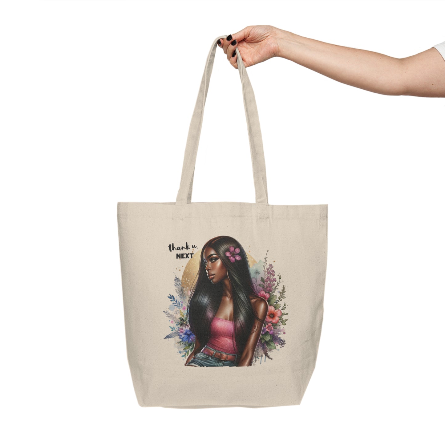 Thank U, Next Chic Floral Tote Bag, Boho Shopping Bag, Thank You Next Canvas Bag, Gift for Her, Eco-Friendly Grocery Tote