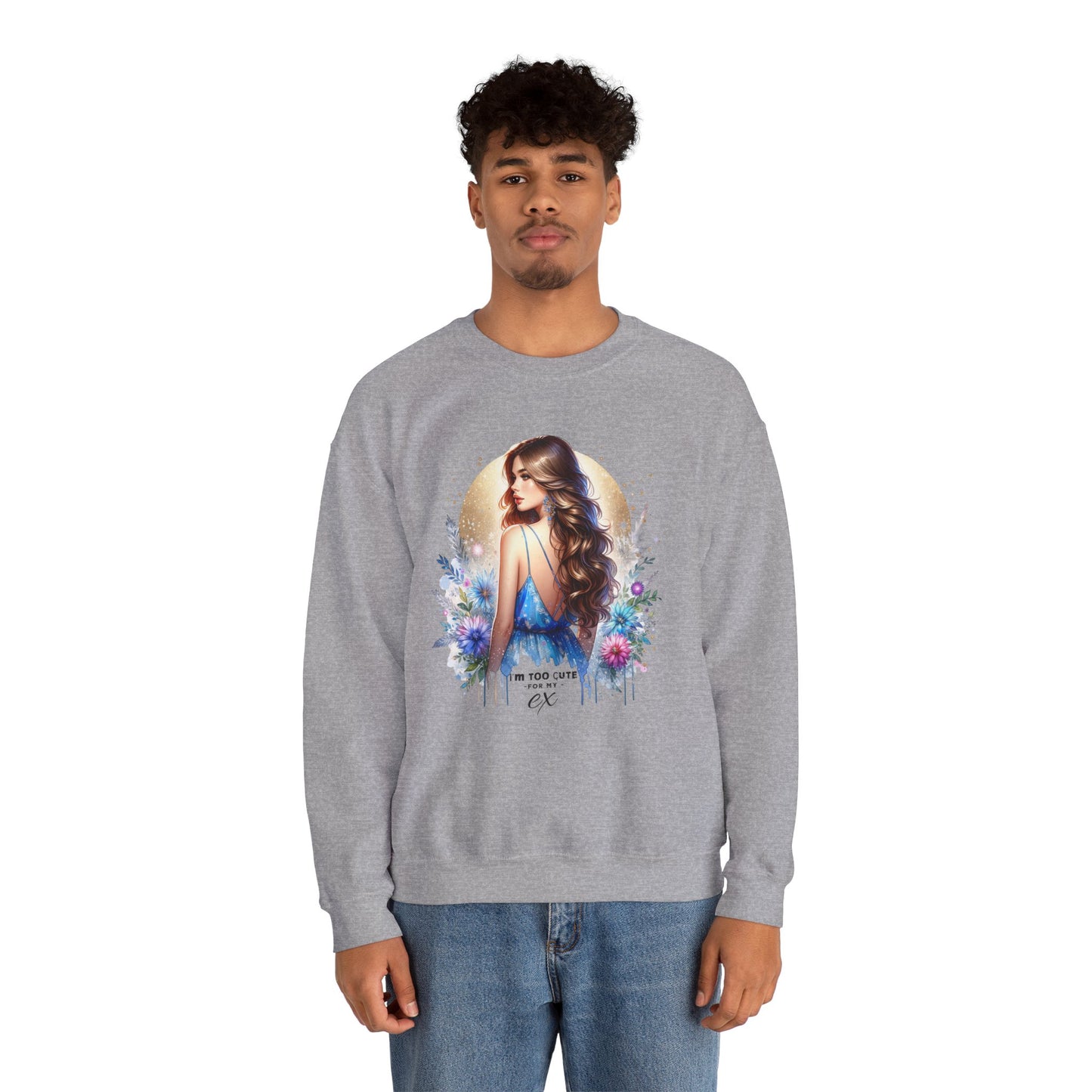 I'm Too Cute For My Ex Artistic Floral Crewneck Sweatshirt with Elegant Woman Design, Cozy Pullover, Gift for Her, Trendy Apparel, Perfect for Everyday Wear