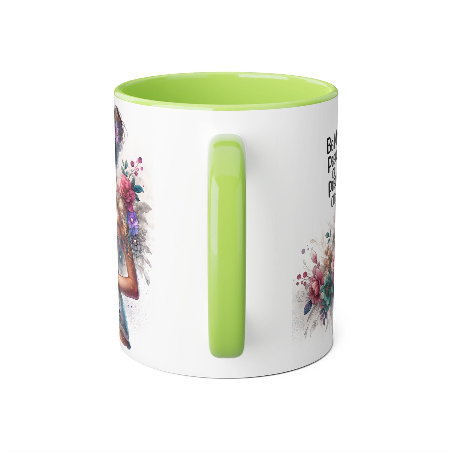 Be My Peace or Peace Out Bohemian Floral Accent Mug - Inspirational Coffee Cup, Gift for Her, Peaceful Vibes, Birthday Present, Home Decor, Artistic Drinkware