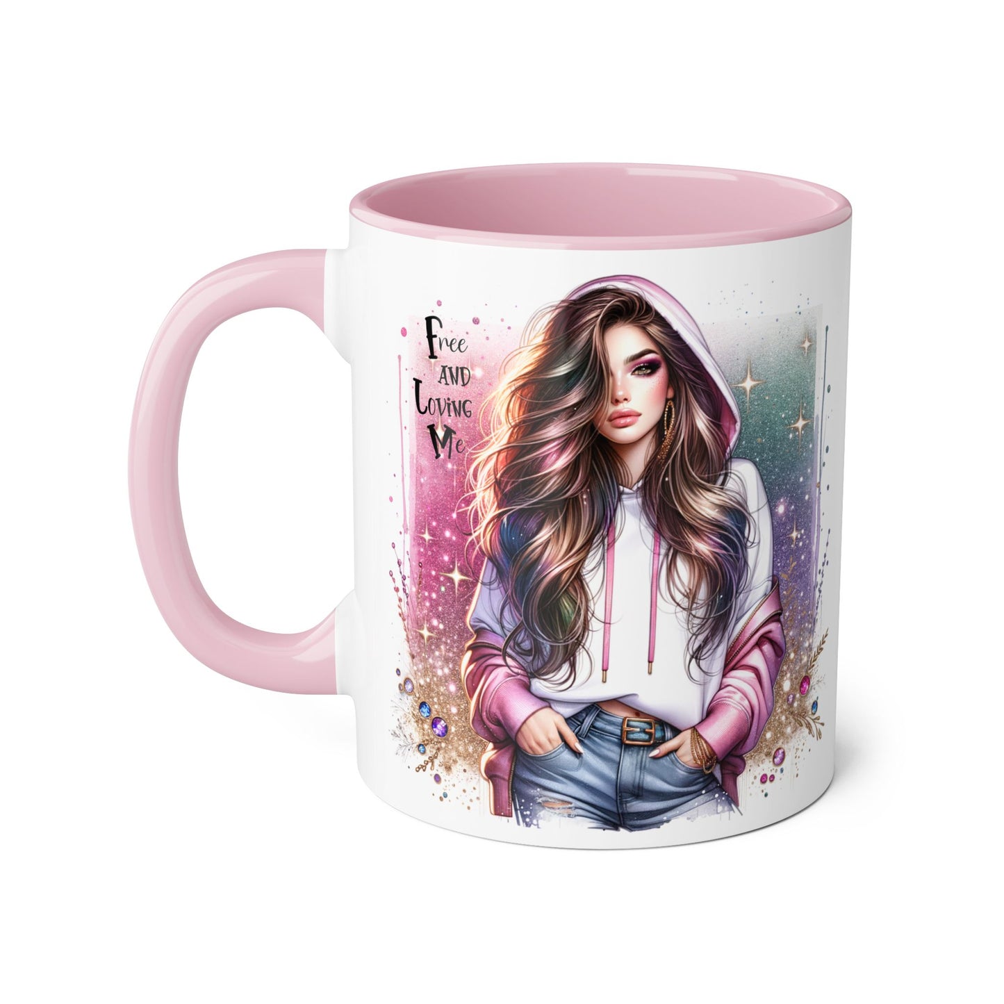 Stylish Accent Mug - 'Free and Loving Me' Coffee Cup, Perfect Gift for Coffee Lovers, Inspirational Drinkware, Cute Morning Mug
