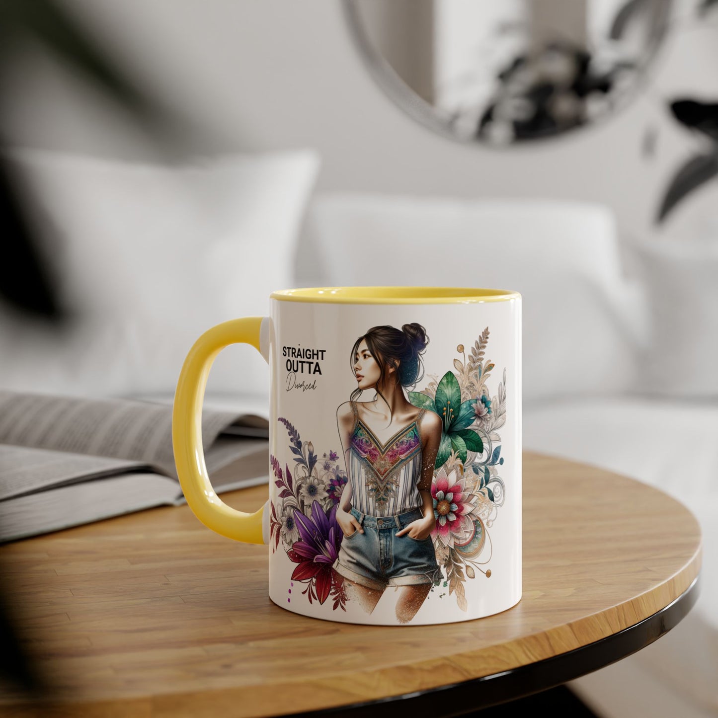 Straight Outta Divorced Humoristic Vibrant Accent Mugs, 11oz - Perfect for Gifts, Home Decor, Coffee Lovers, Birthdays, and Celebrations