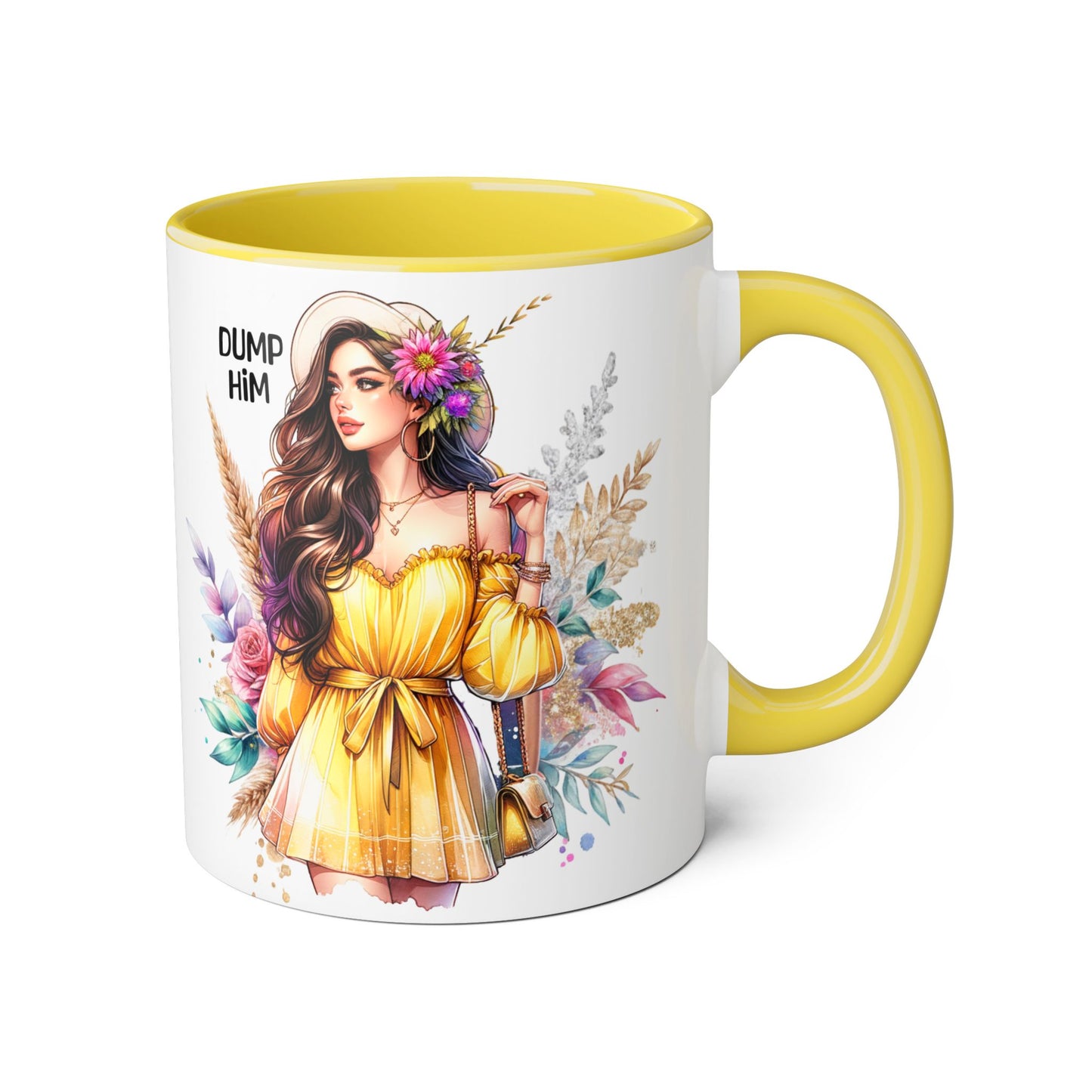 Chic Accent Mugs, Motivational Coffee Cup, Gift for Her, Unique Tea Mug, Floral Design for Friends, Dump Him Mug