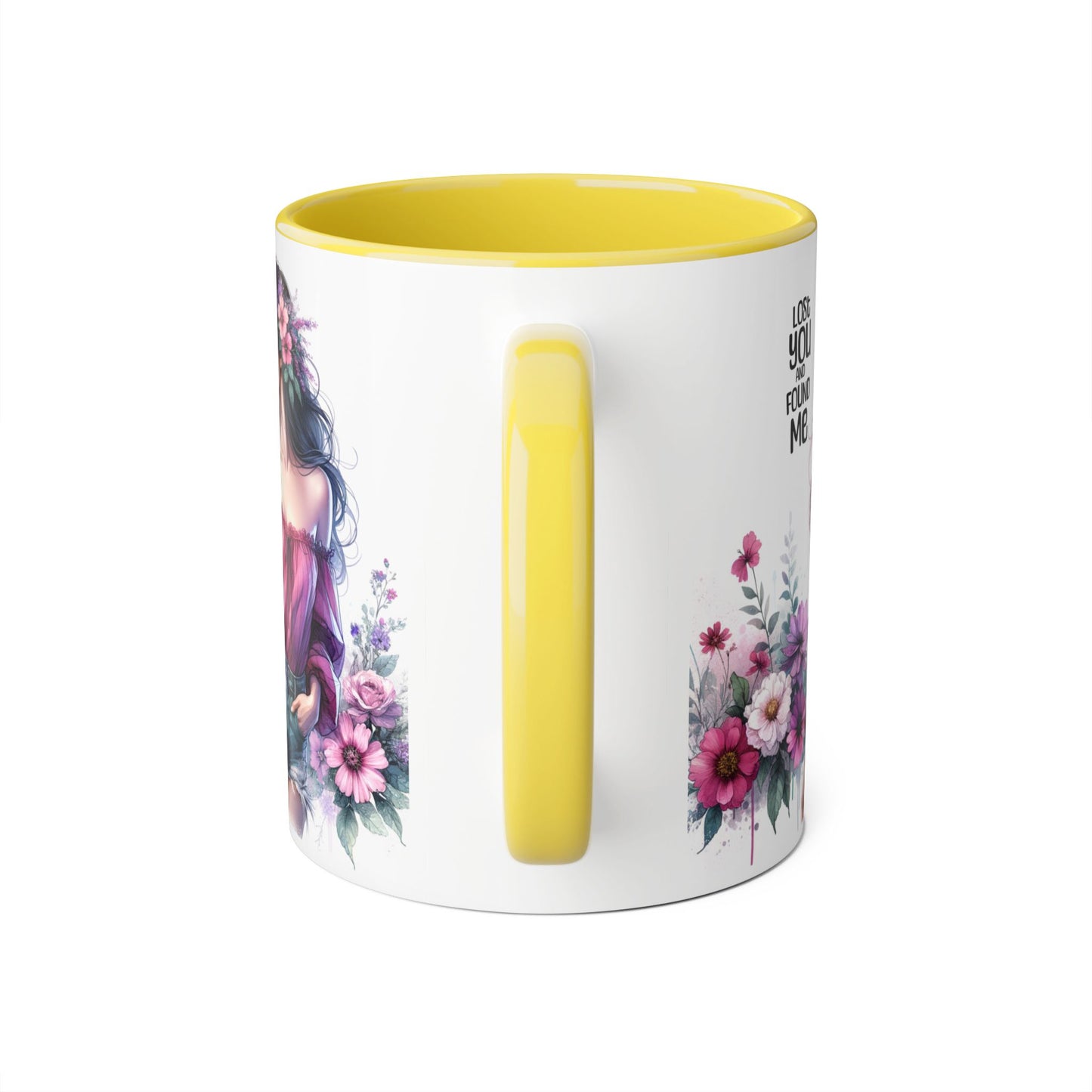 Lost You and Found Me Floral Beauty Accent Mug, Coffee Cup, Gift for Her, Inspirational Quote Mug, Artistic Drinkware, Home Decor