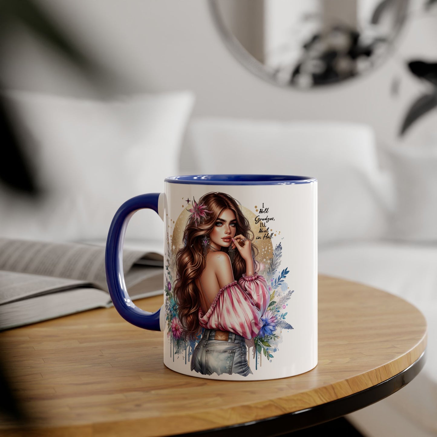 I Hold Grudges, I'll Heal in Hell Stylish Accent Mug, Floral Coffee Cup, Gift for Her, Tea Time Essentials, Boho Chic Mug, Perfect for Birthdays, Casual Everyday Use