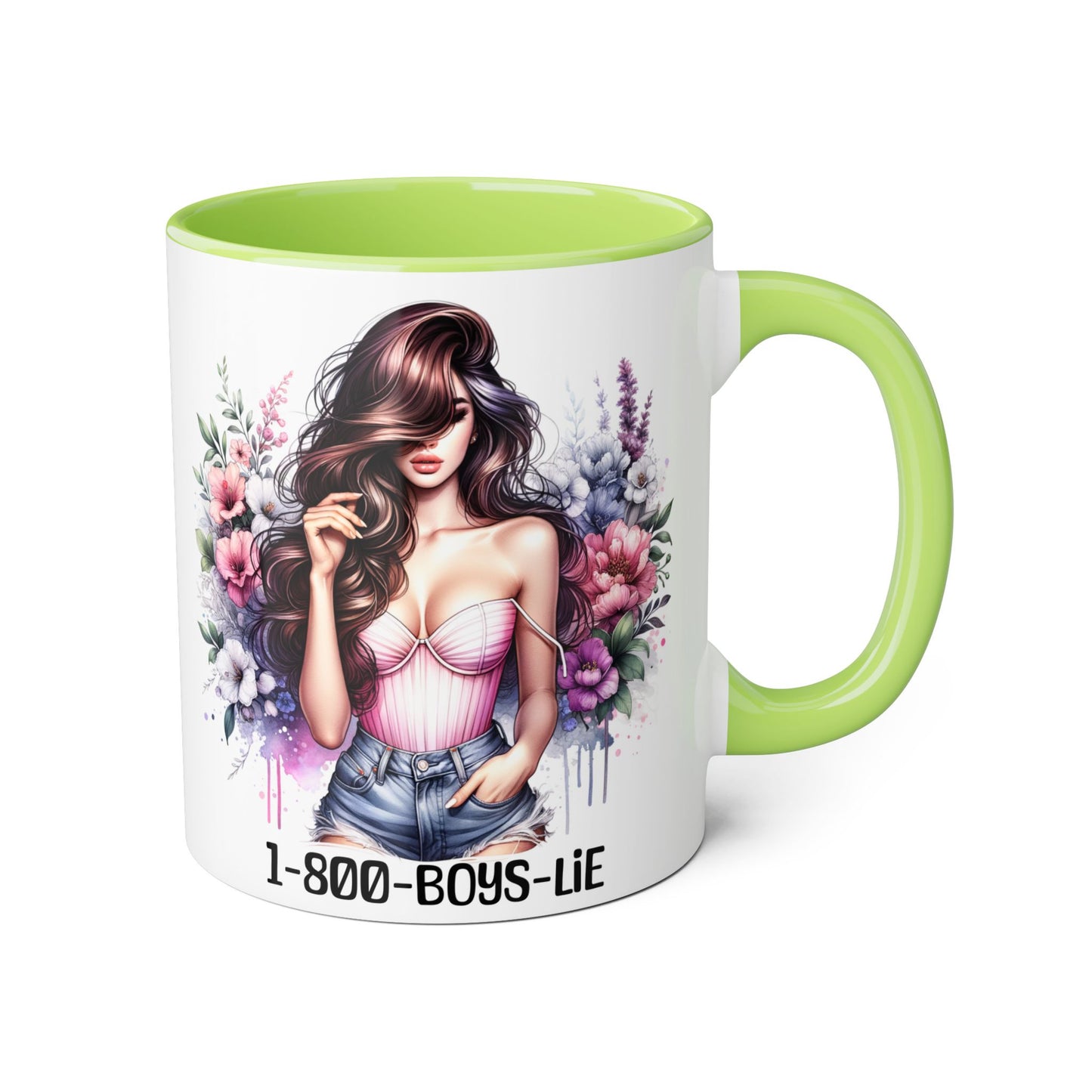 Chic Floral Coffee Mug - 1-800-BOYS-LIE, Trendy Gift for Her, Cute Floral Accent Mug, Coffee Lover's Gift, Girlfriend Mug