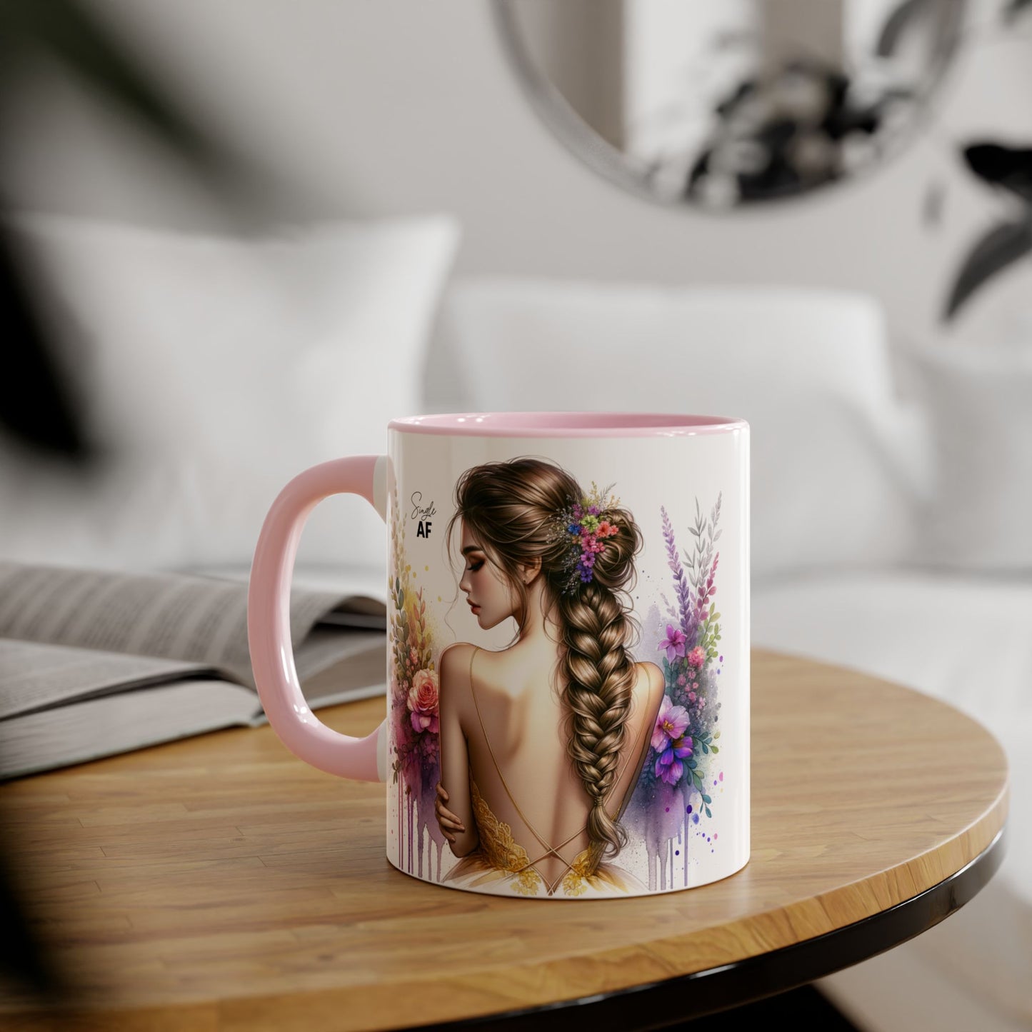 Floral Art Accent Mug, Coffee Cup for Home Decor, Gift for Her, Birthday Present, Inspirational Drinkware
