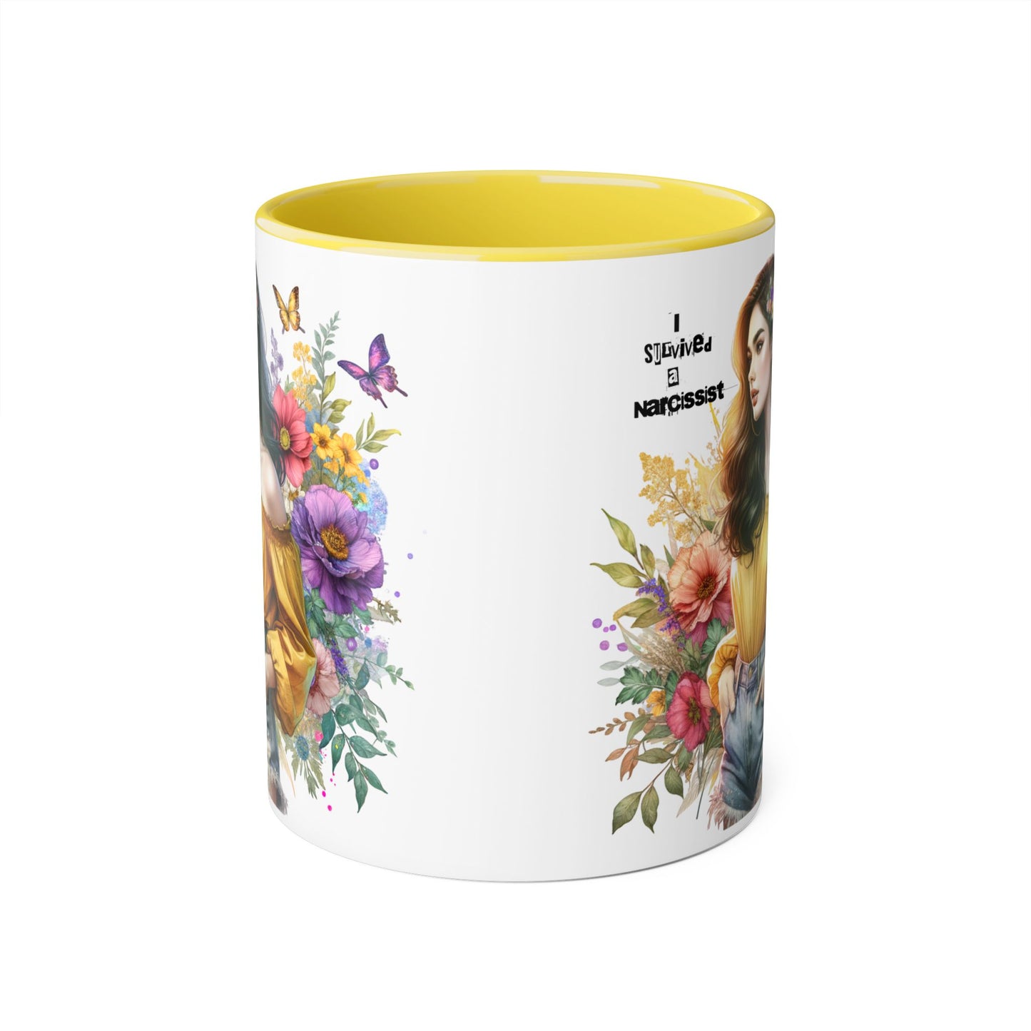 I Survived a Narcissist Chic Floral Accent Mug | Bohemian Coffee Cup, Gift for Her, Narcissist Humor, Home Decor, Artful Drinkware