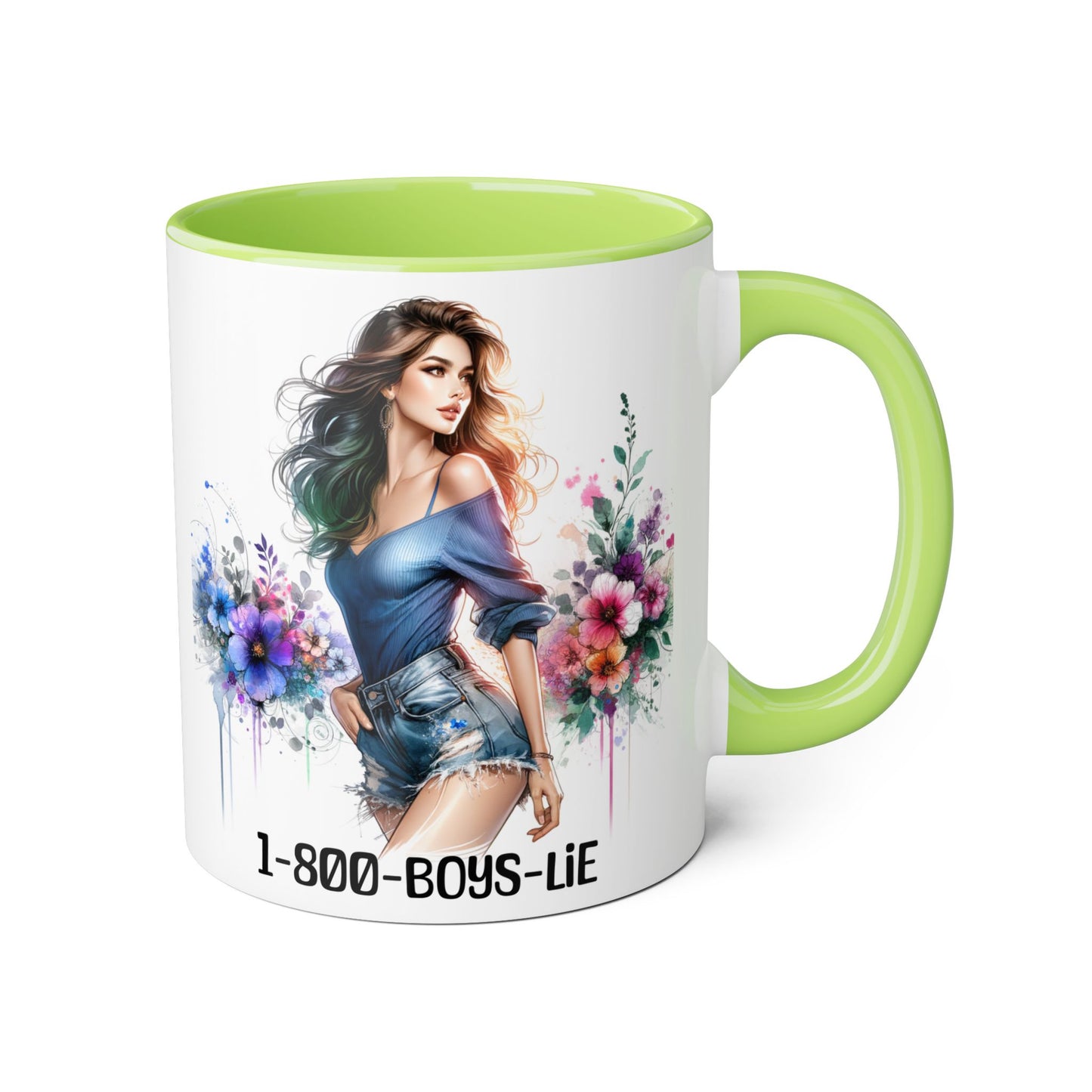 Chic Watercolor Accent Mugs, Floral Coffee Cup, Gift for Her, Trendy Drinkware, Unique Office Mug, 1-800-BOYS-LIE