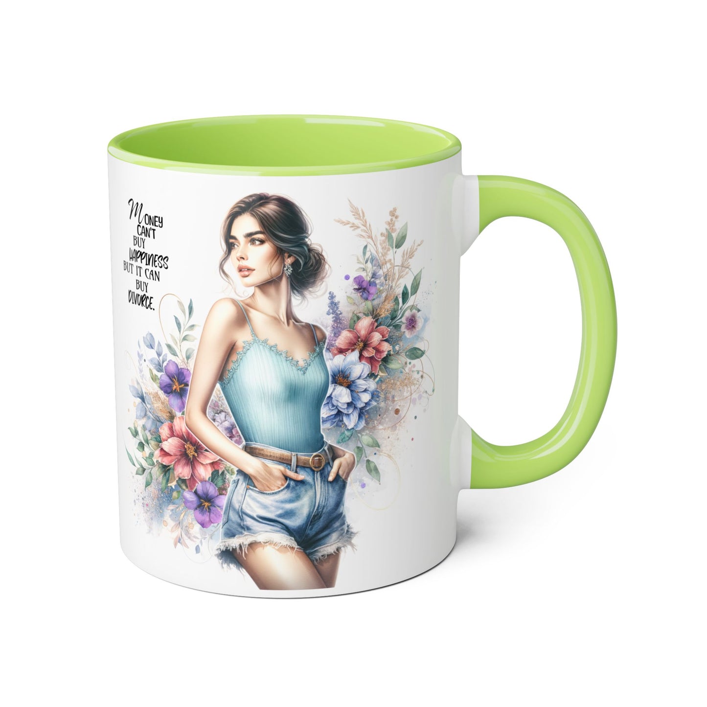 Money Can't Buy Happiness But It Can Buy Divorce Humoristic Inspirational Accent Mugs, Motivational Gift for Women, Floral Coffee Cup, Mother's Day Mug, Women Empowerment Drinkware
