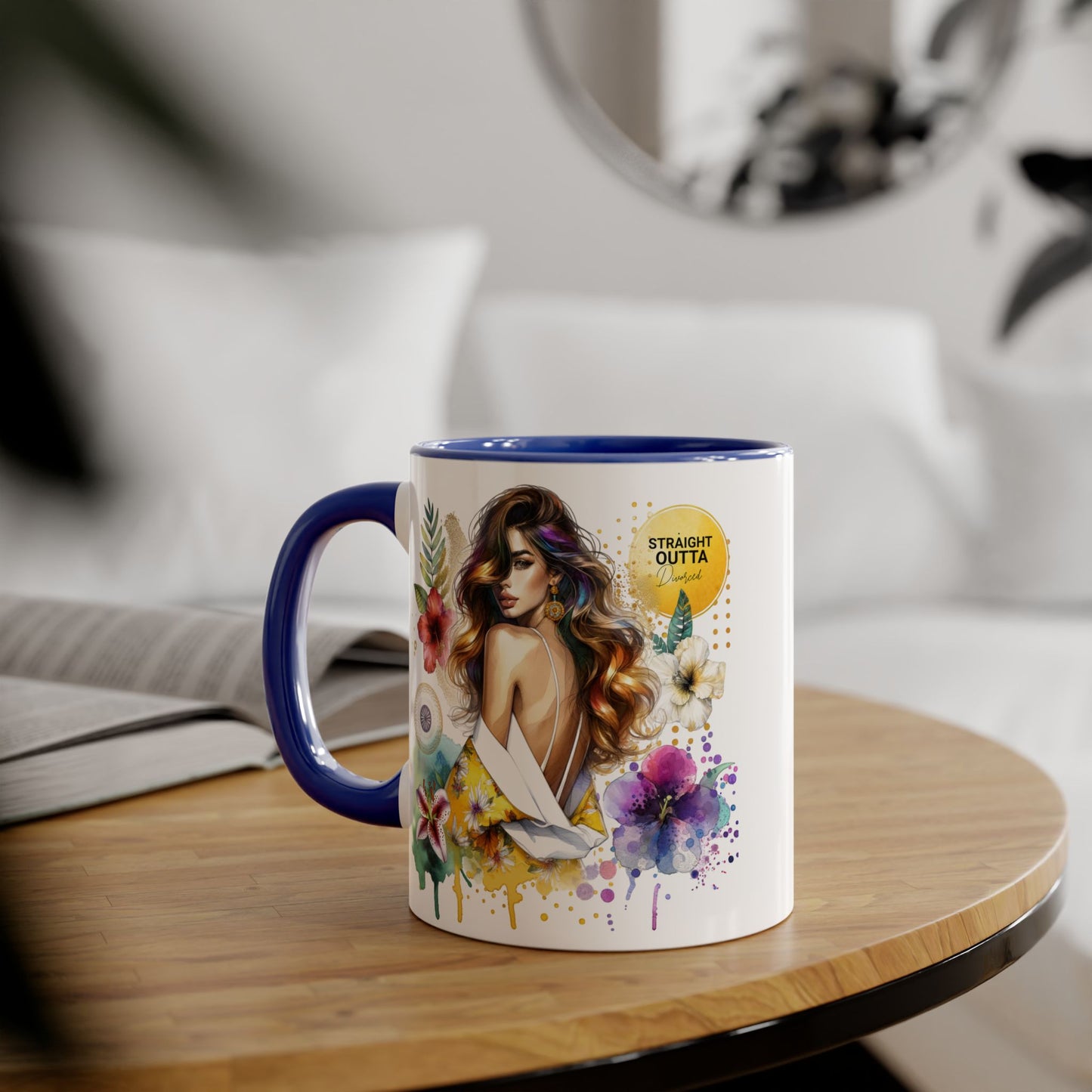 Straight Outta Divorced Humoristic Vibrant Accent Mugs, Floral Coffee Cup, Artistic Drinkware, Gift for Her, Home Decor, Unique Mug