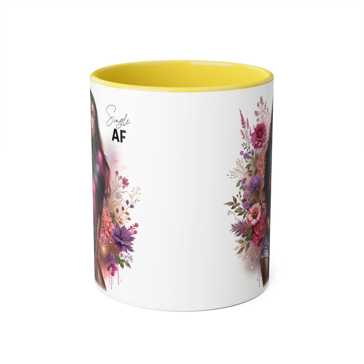 Colorful Floral Single AF Accent Mug, Aesthetic Coffee Cup for Coffee Lovers, Unique Gift for Birthdays, Special Occasions, Art Enthusiasts
