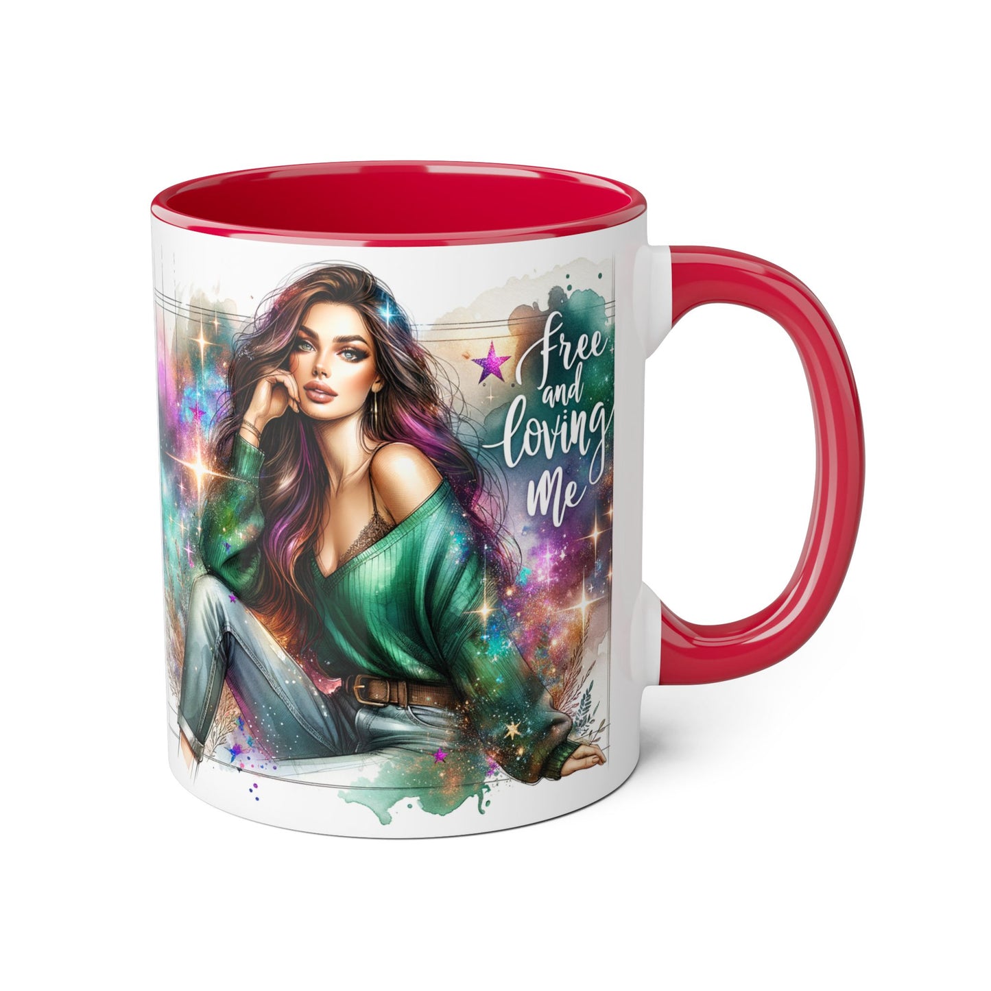 Mystical Art Accent Mug - Free and Loving Me, Unique Gift, Coffee Lover, Inspirational Decor, Fantasy Themed