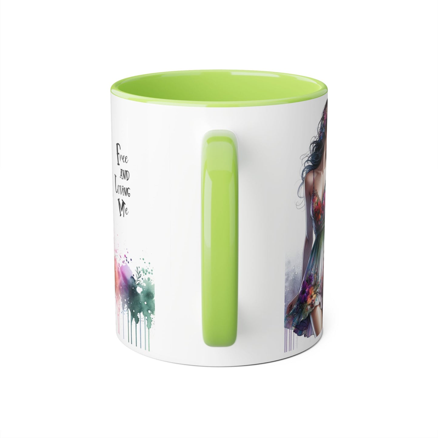 Floral Art Inspirational Coffee Mug, Free and Loving Me, Gift for Her, Colorful Drinkware, Boho Mug, Artistic Tea Cup