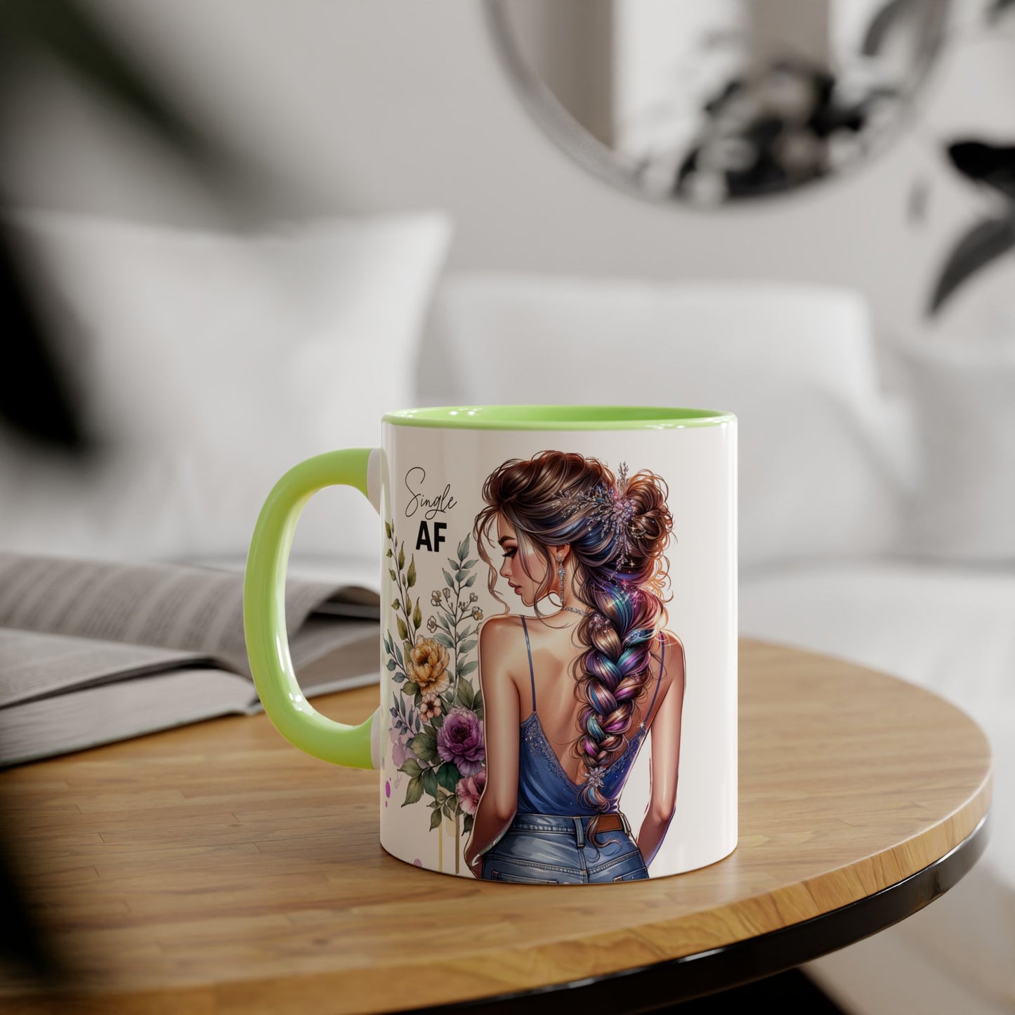 Single AF Stylish Accent Mugs for Coffee Lovers, Floral Design Mug, Gift for Her, Unique Tea Mug, Simple AF Mugs for Home Decor