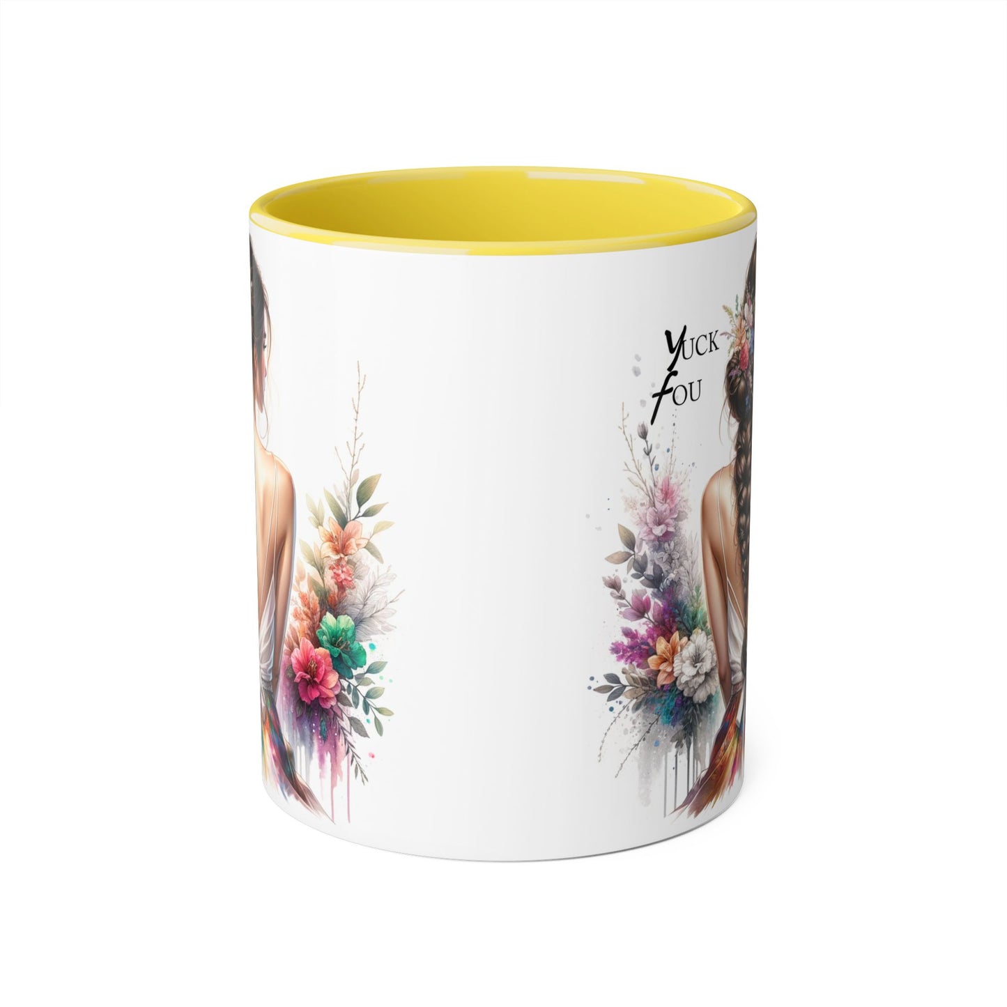 Floral Accent Mug with Yuck Fou Design – Gift for Coffee Lovers, Unique Home Decor, Flower Art Mug, Personalized Drinkware, Boho Style