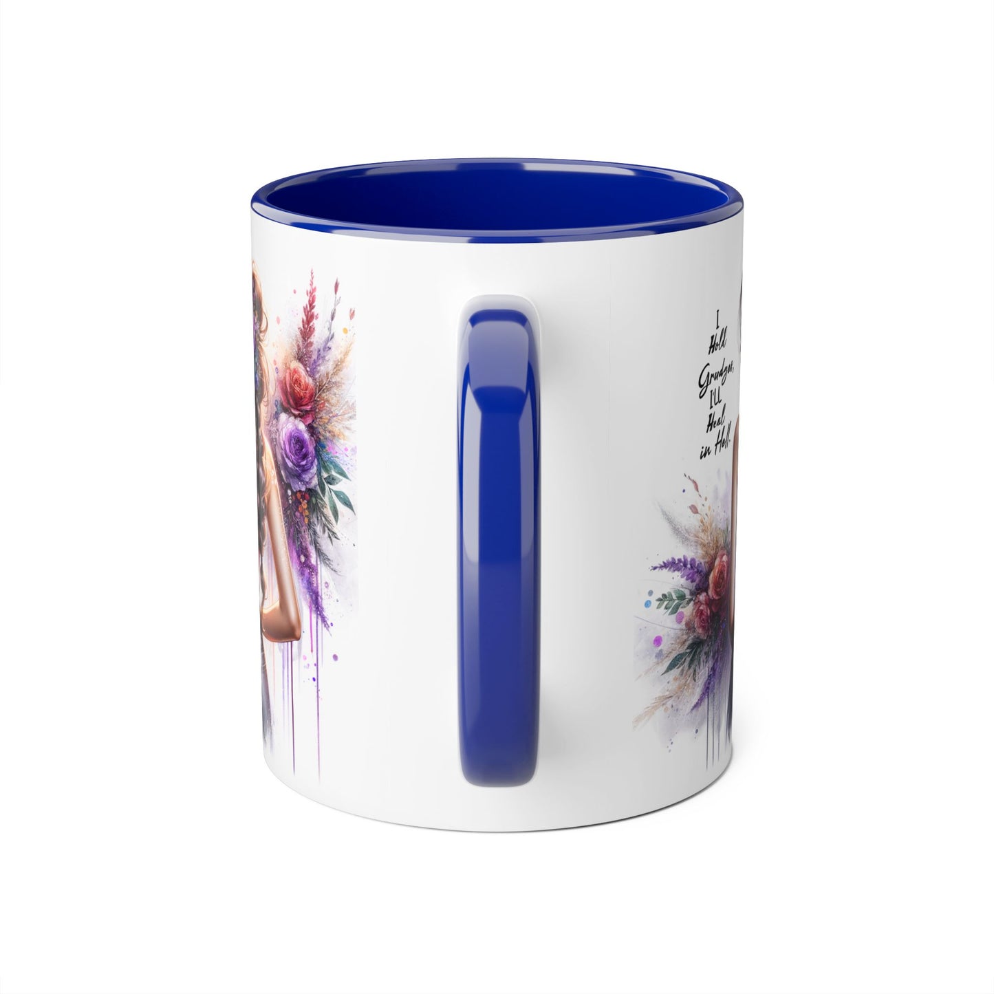 I Hold Grudges, I'll Heal in Hell Colorful Floral Accent Mug, Inspirational Mug, Gift for Friends, Coffee Lover Mug, Unique Tea Mug, Motivational Drinkware