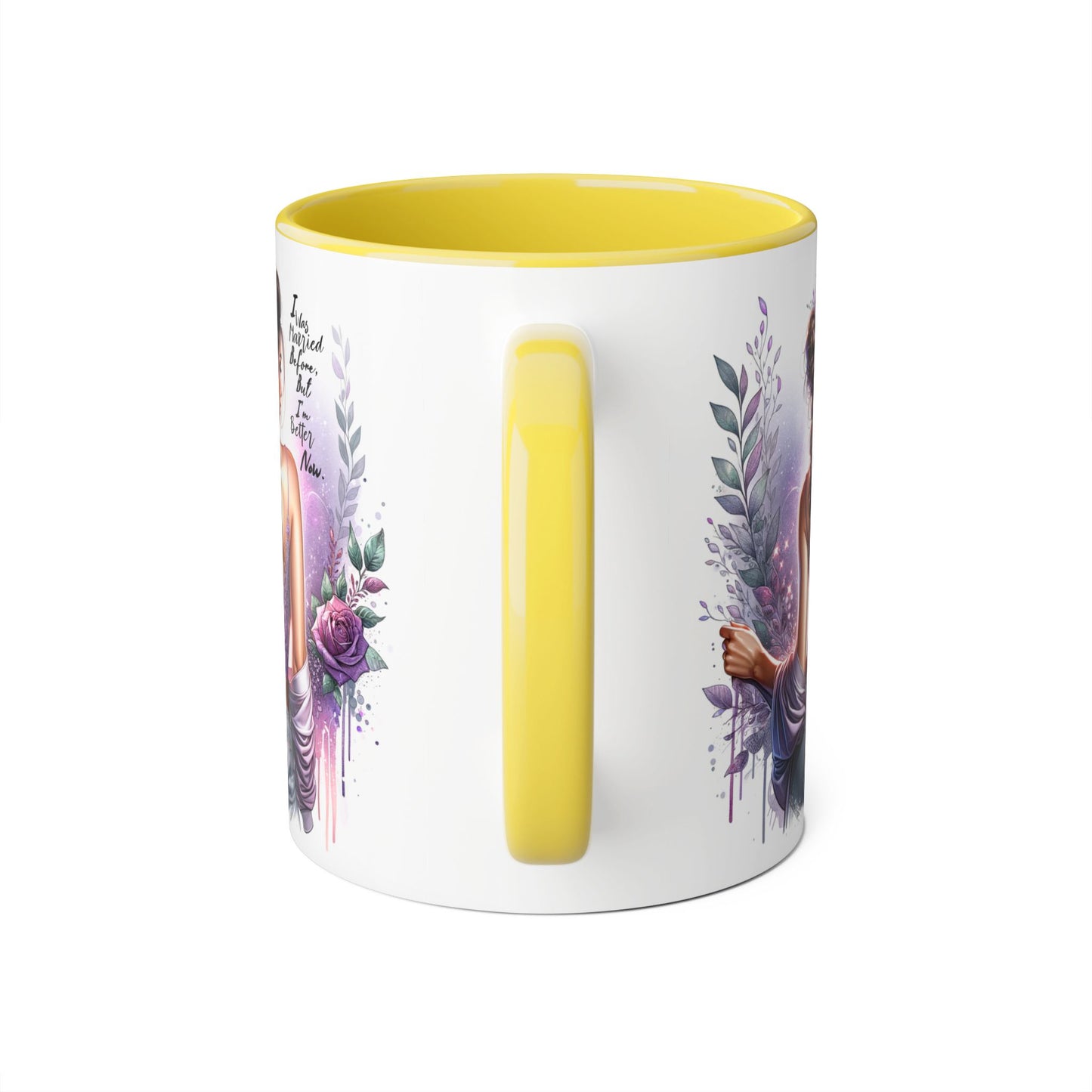 I Was Married Before But I'm Better Now Humoristic Elegant Art Mug, Inspirational Coffee Cup, Stylish Beverage Holder, Gift for Her, Floral Decor