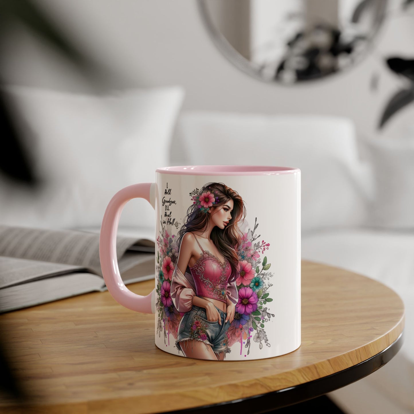 I Hold Grudges, I'll Heal in Hell Humoristic Floral Accent Mug
