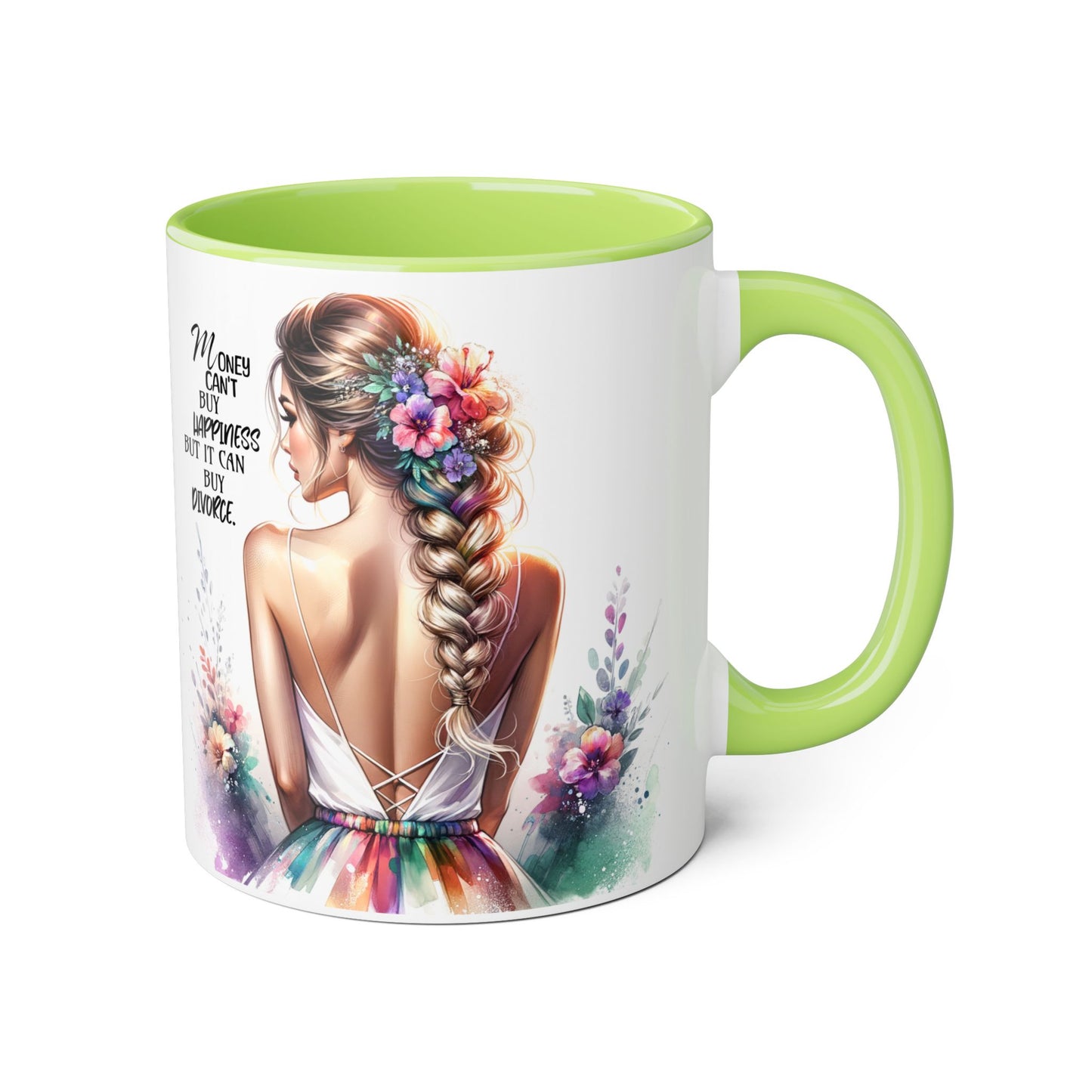 Money Can't Buy Happiness But It Can Buy Divorce Humoristic Inspirational Floral Accent Mug, 11oz Coffee Cup for Moms, Uplifting Gift for Mother's Day, Motivational Drinkware, Unique Art Mug