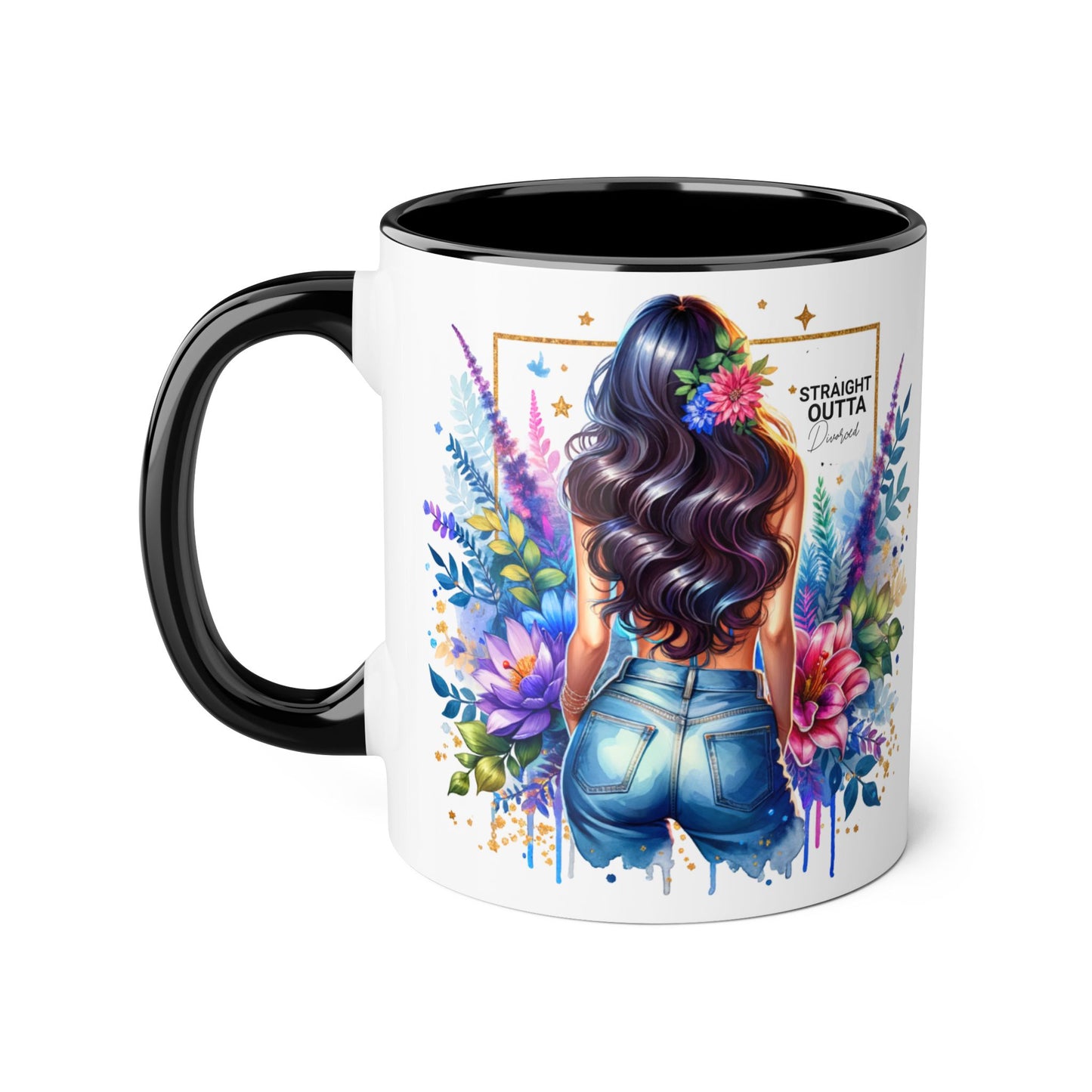 Straight Outta Divorced Humoristic Vibrant Floral Mug for Coffee Lovers, Straight Outta, Gift for Her, Inspirational Drinkware, Perfect for Birthdays, Celebrations