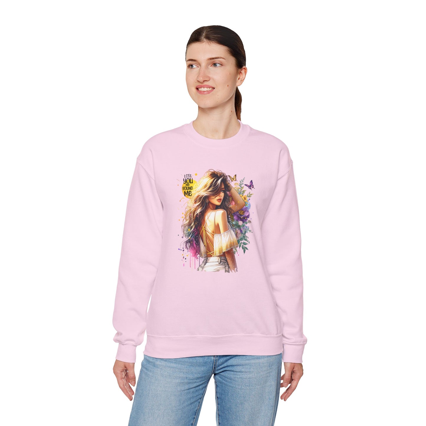 Lost You And Found Me Bohemian-Themed Crewneck Sweatshirt with Floral Design, Cozy Casual Wear, Gift for Her, Everyday Comfort, Family Gatherings, Spring Fashion
