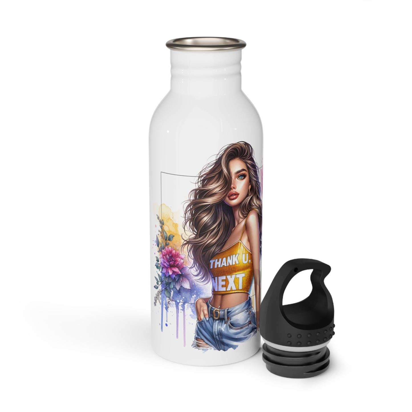 Thank U, Next Colorful Motivational Stainless Steel Water Bottle, Inspirational Travel Mug, Hydration Bottle, Thank U Next Gift, Floral Hydration Flask