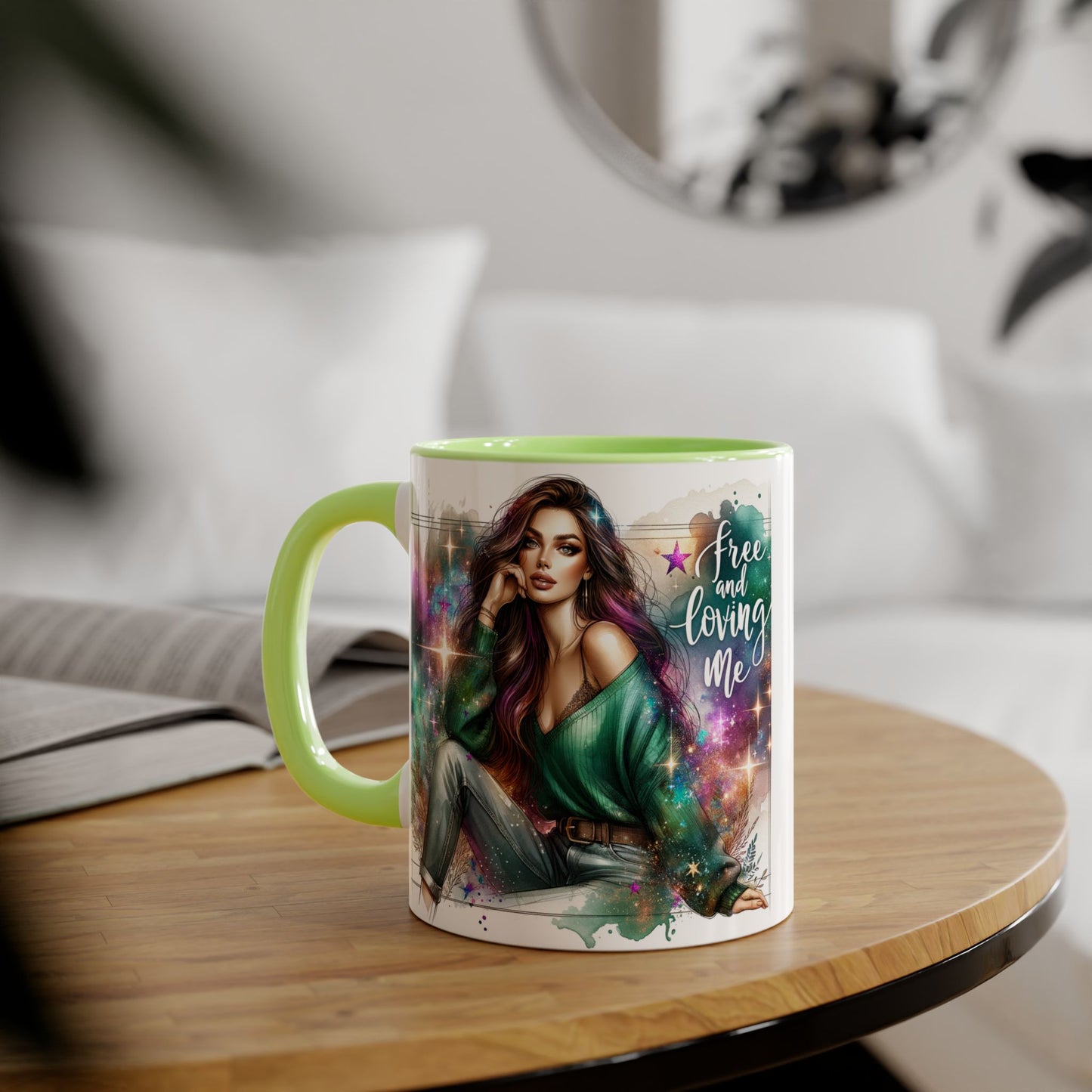 Mystical Art Accent Mug - Free and Loving Me, Unique Gift, Coffee Lover, Inspirational Decor, Fantasy Themed