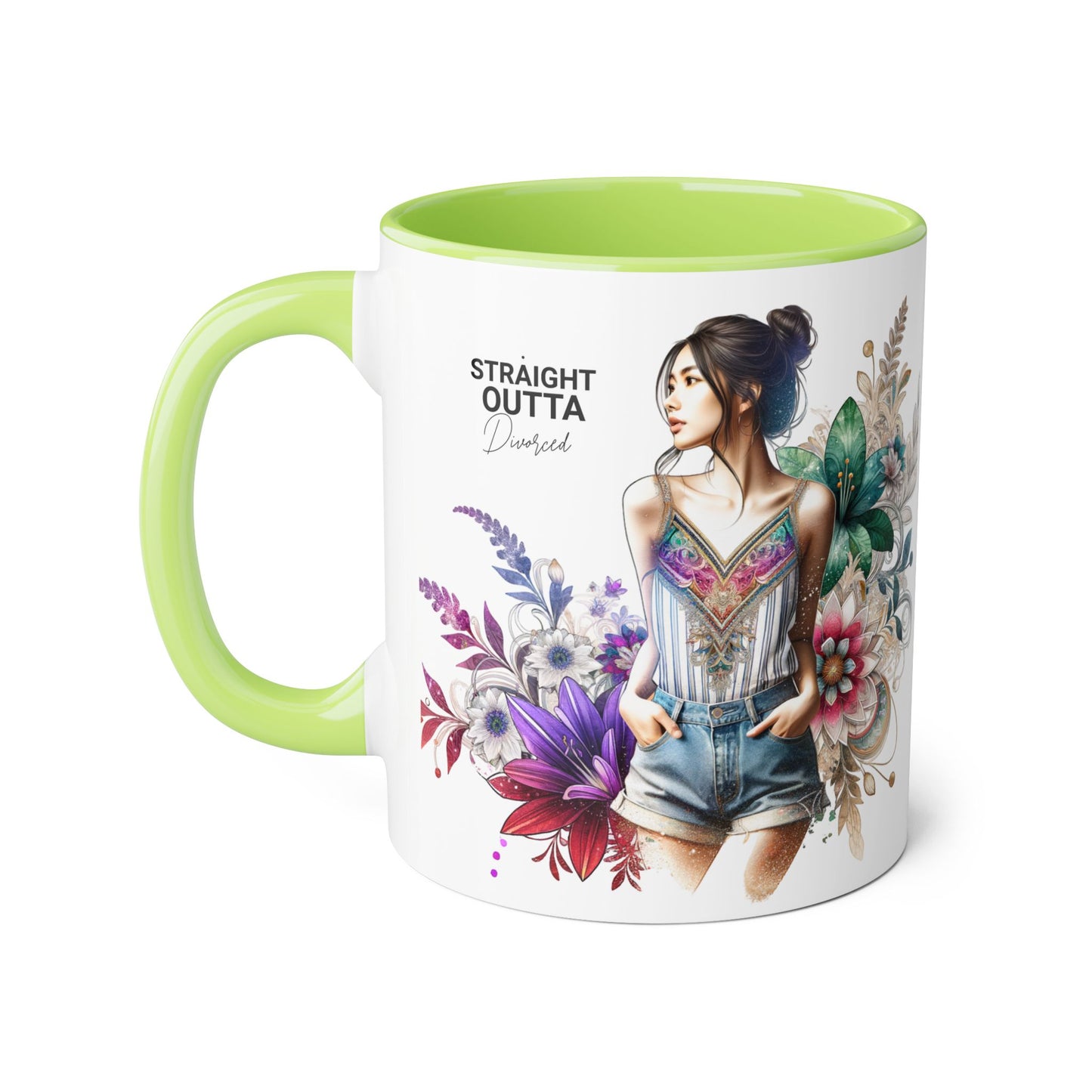 Straight Outta Divorced Humoristic Vibrant Accent Mugs, 11oz - Perfect for Gifts, Home Decor, Coffee Lovers, Birthdays, and Celebrations