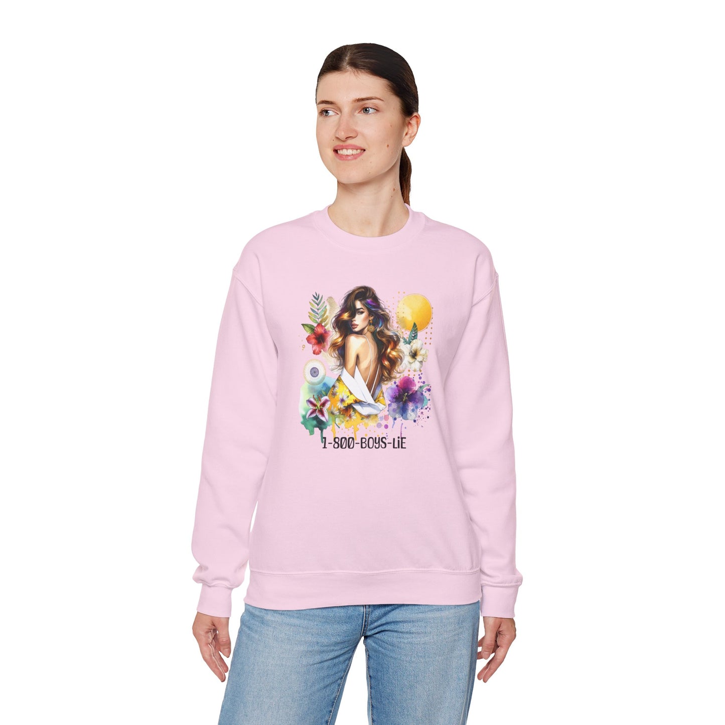 1-800-Boys-Lie Bohemian Floral Crewneck Sweatshirt, Trendy Oversized Sweater, Unique Gift for Her, Cozy Fall Apparel, Birthday & Casual Wear