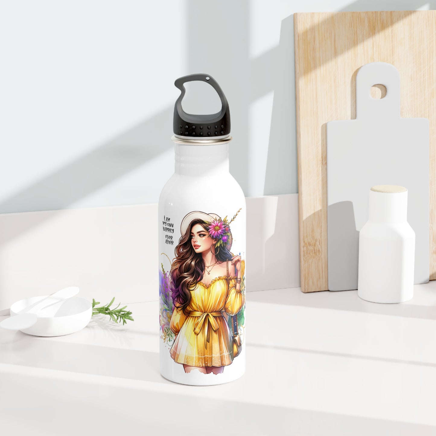 Bohemian Aesthetic Stainless Steel Water Bottle - "I Am My Own Happily Ever After " Design