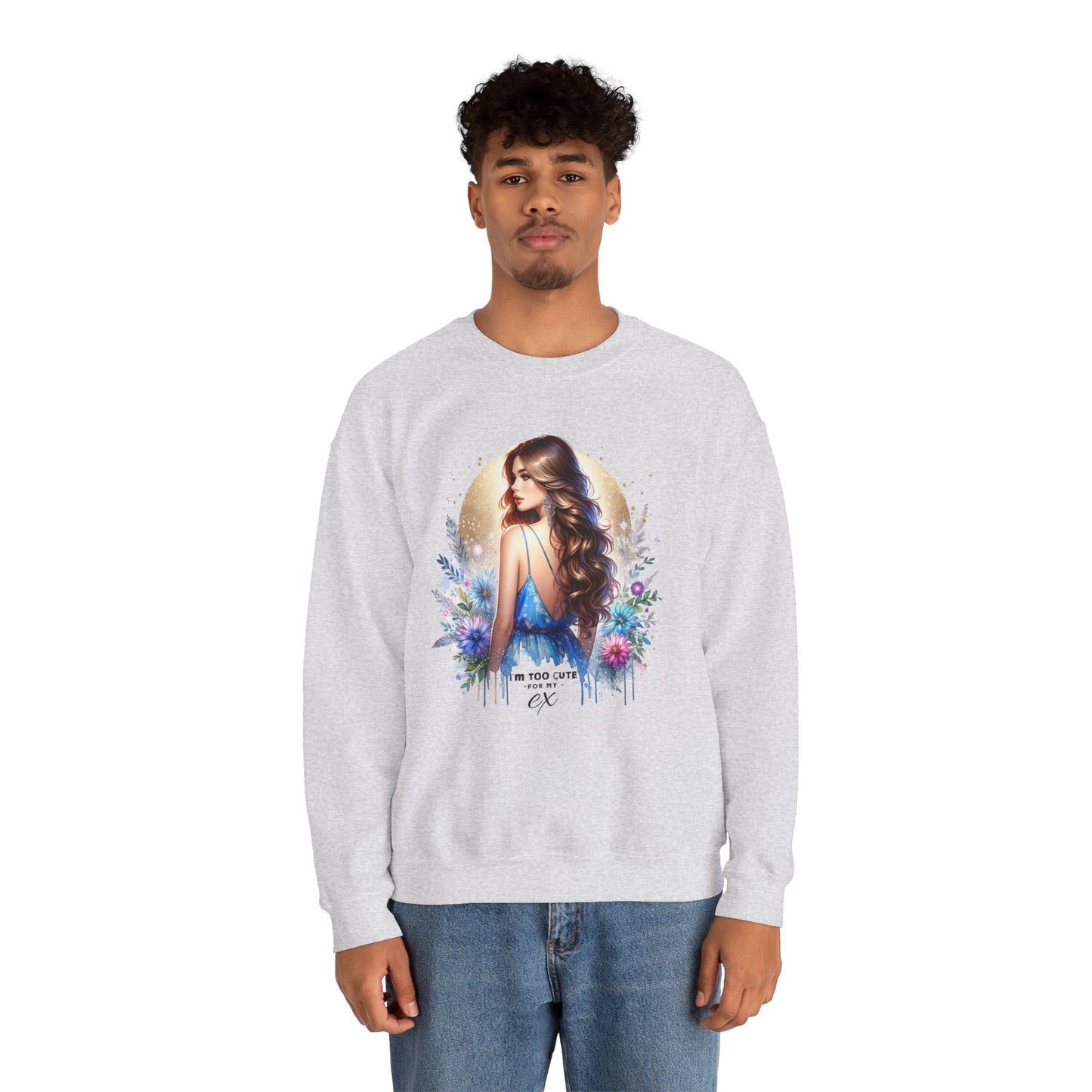 I'm Too Cute For My Ex Artistic Floral Crewneck Sweatshirt with Elegant Woman Design, Cozy Pullover, Gift for Her, Trendy Apparel, Perfect for Everyday Wear